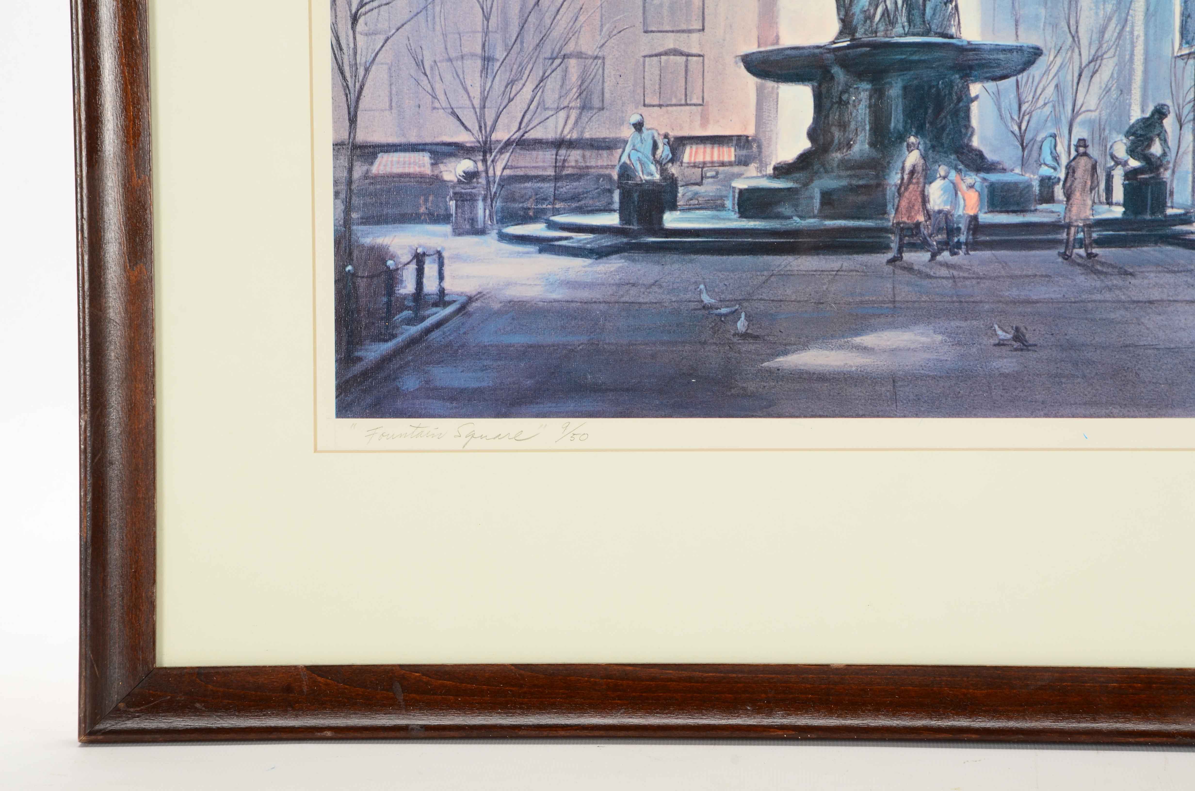 Floyd Berg Signed Offset Lithograph "Fountain Square"