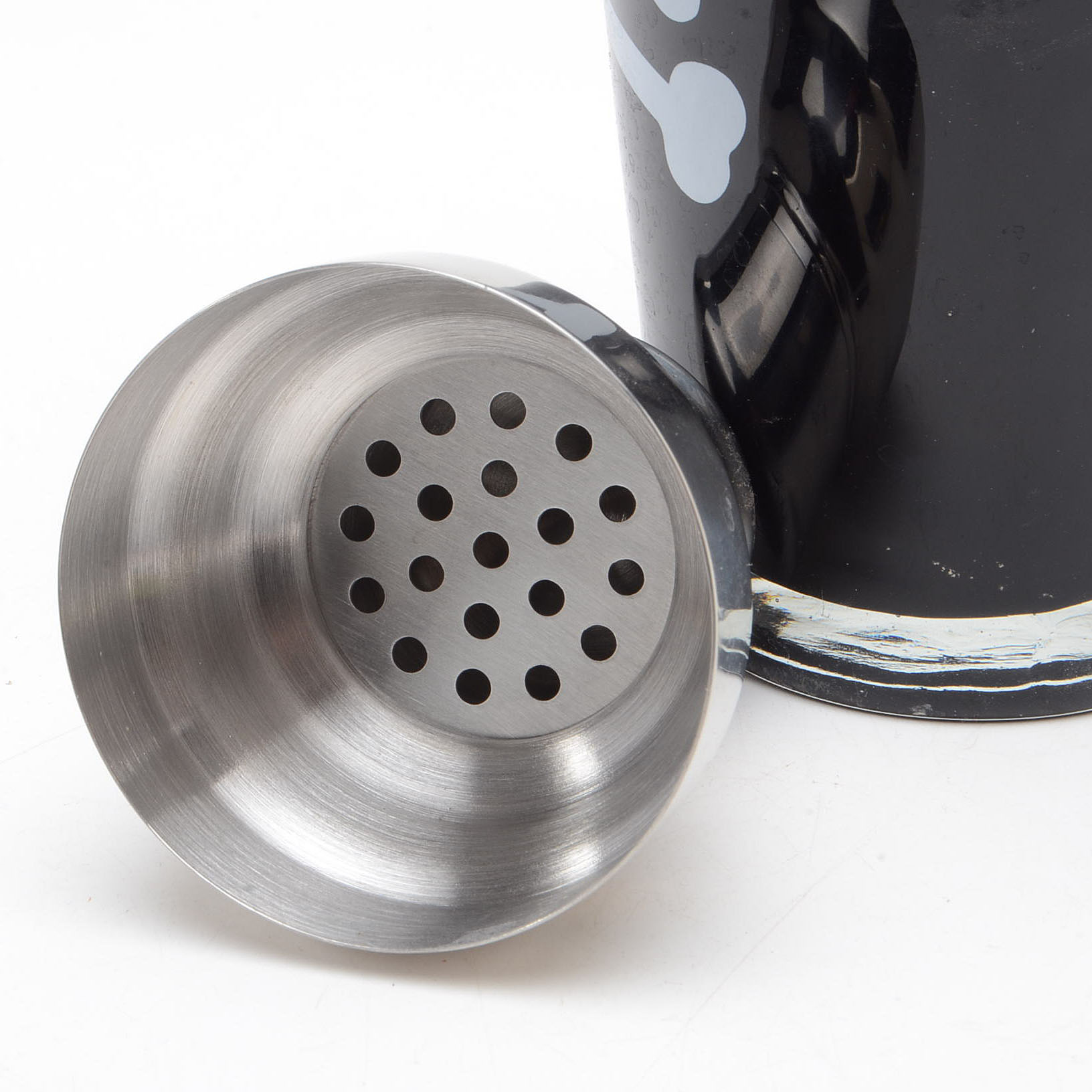 Blown Black Glass Skull and Bones Cocktail Shaker