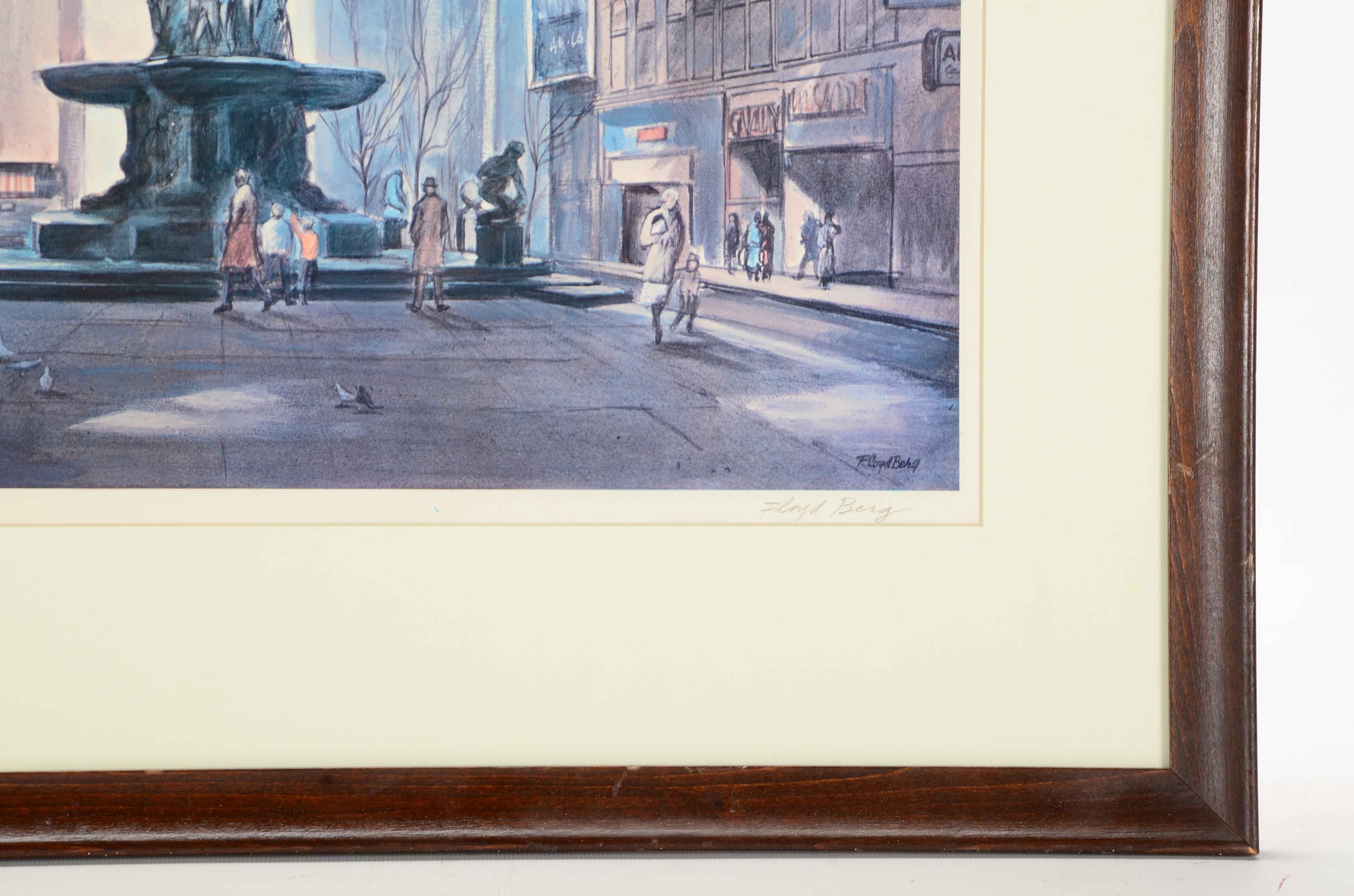 Floyd Berg Signed Offset Lithograph "Fountain Square"