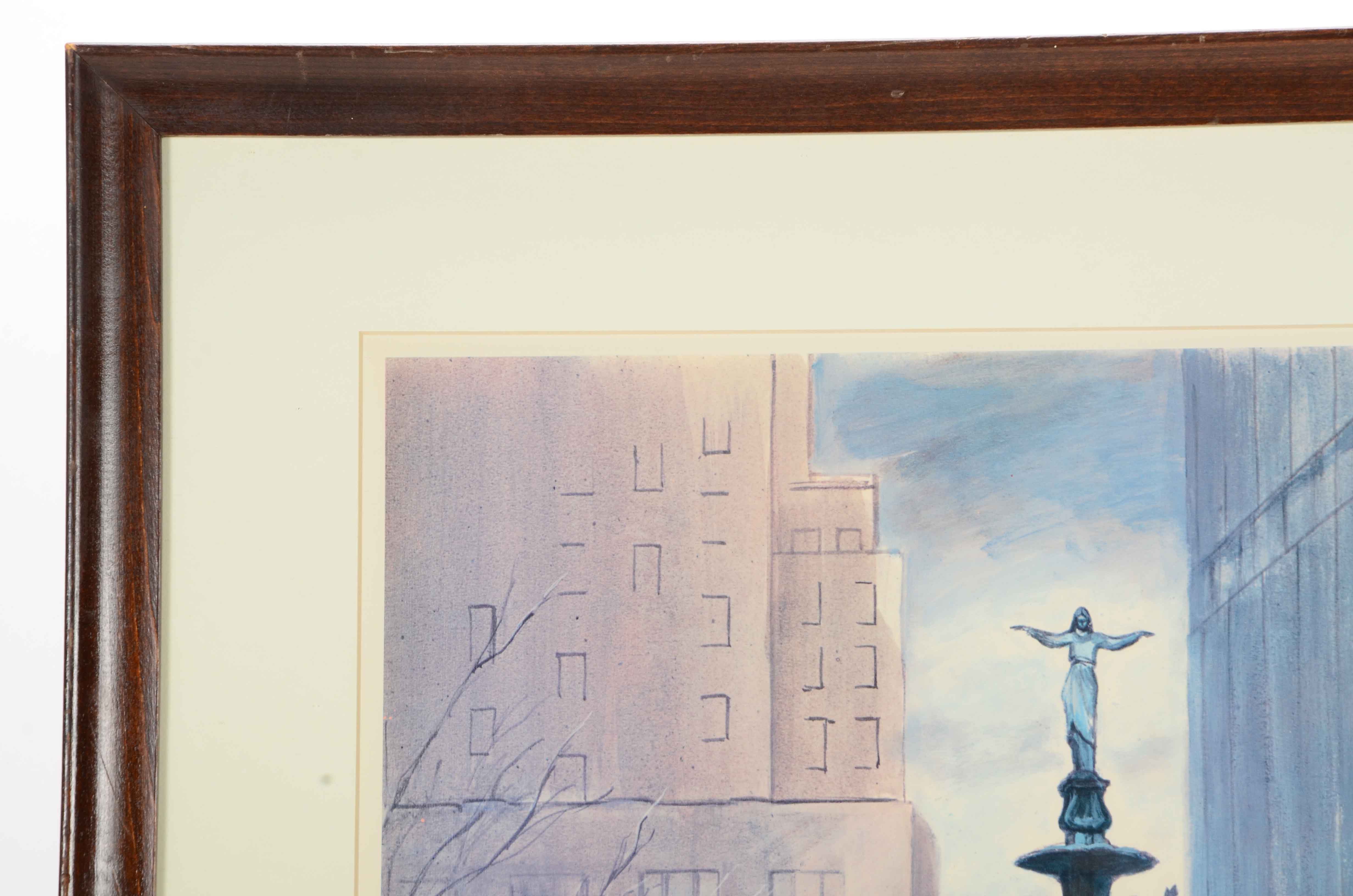 Floyd Berg Signed Offset Lithograph "Fountain Square"