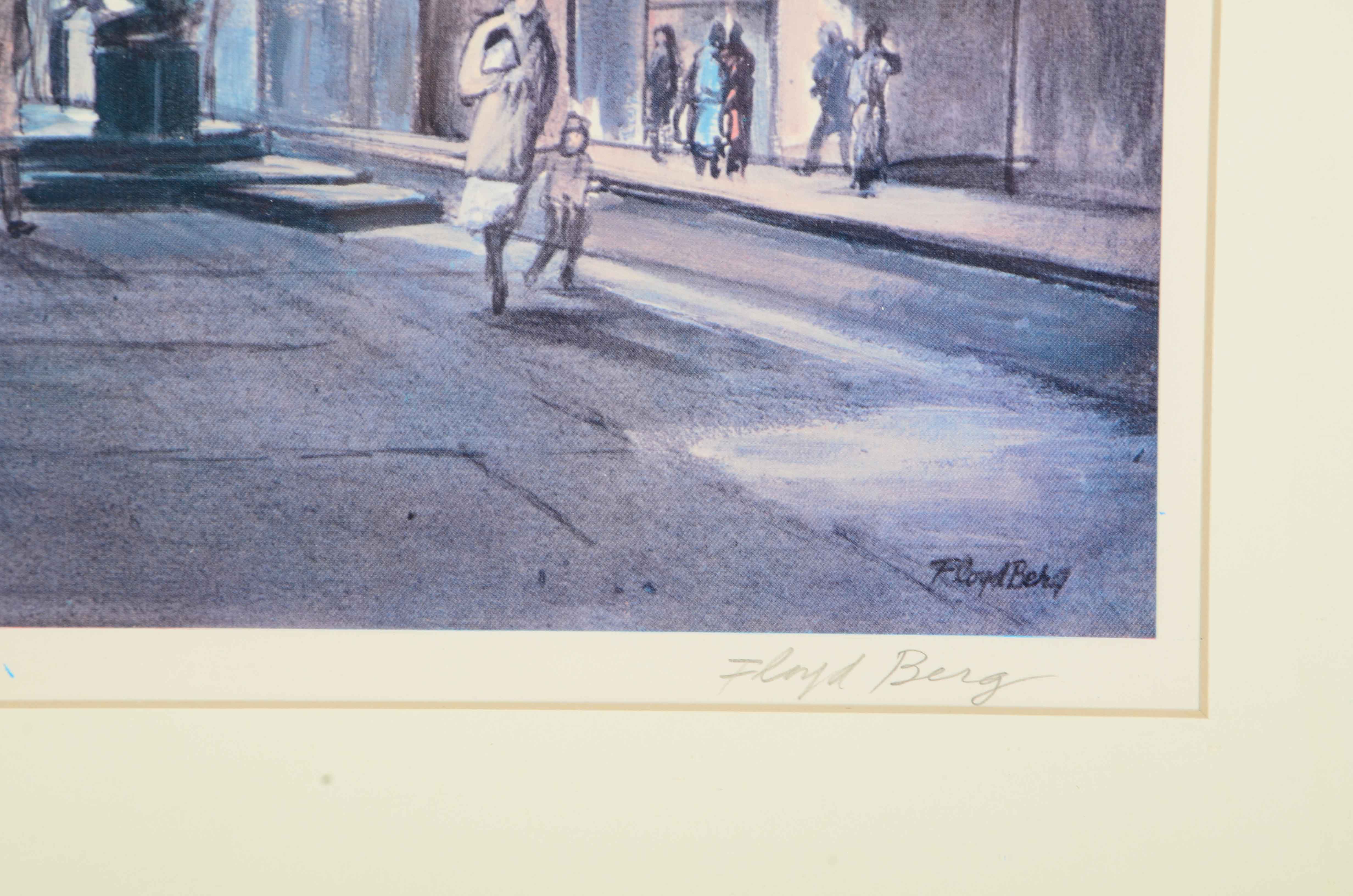 Floyd Berg Signed Offset Lithograph "Fountain Square"