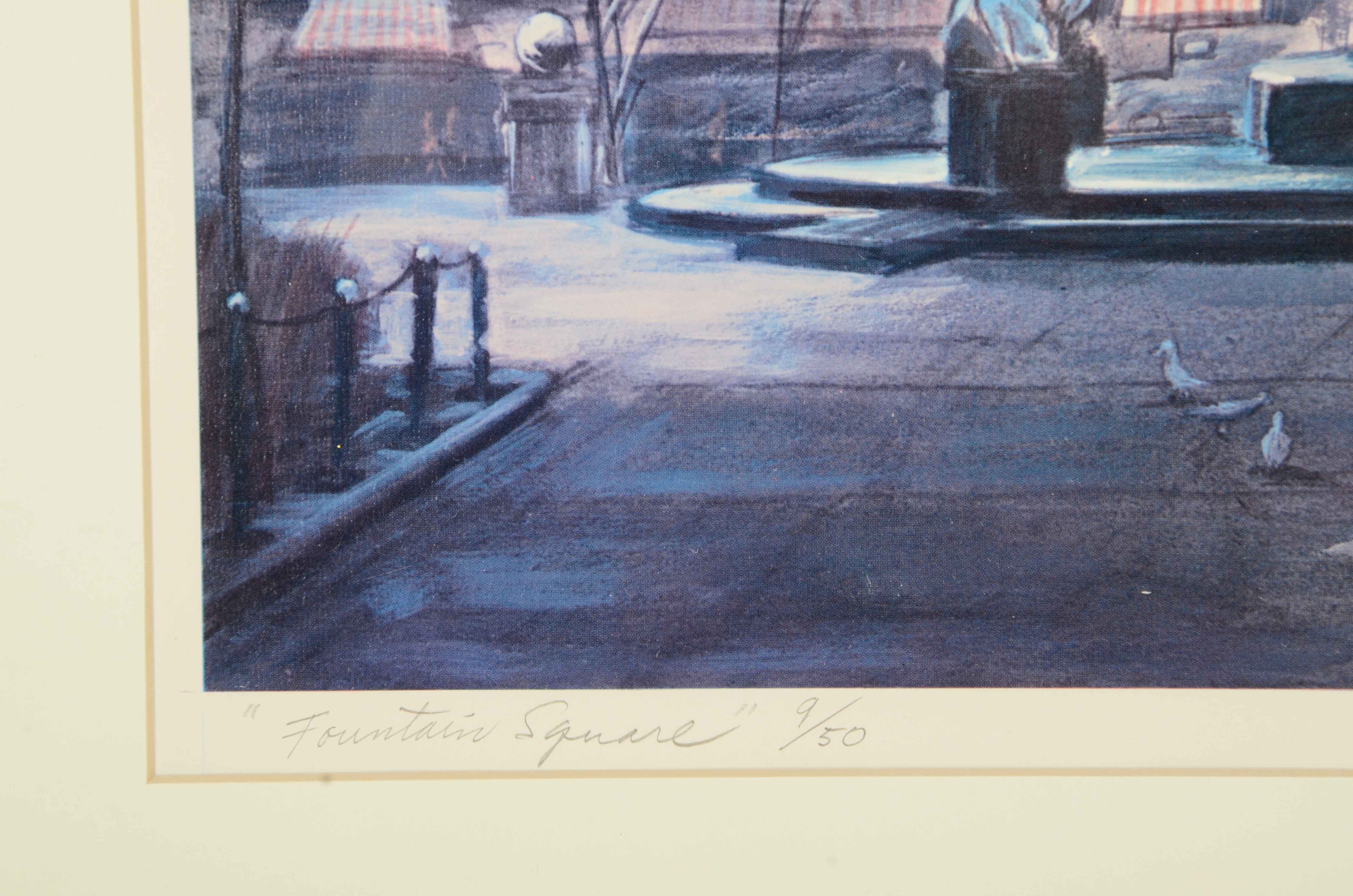 Floyd Berg Signed Offset Lithograph "Fountain Square"