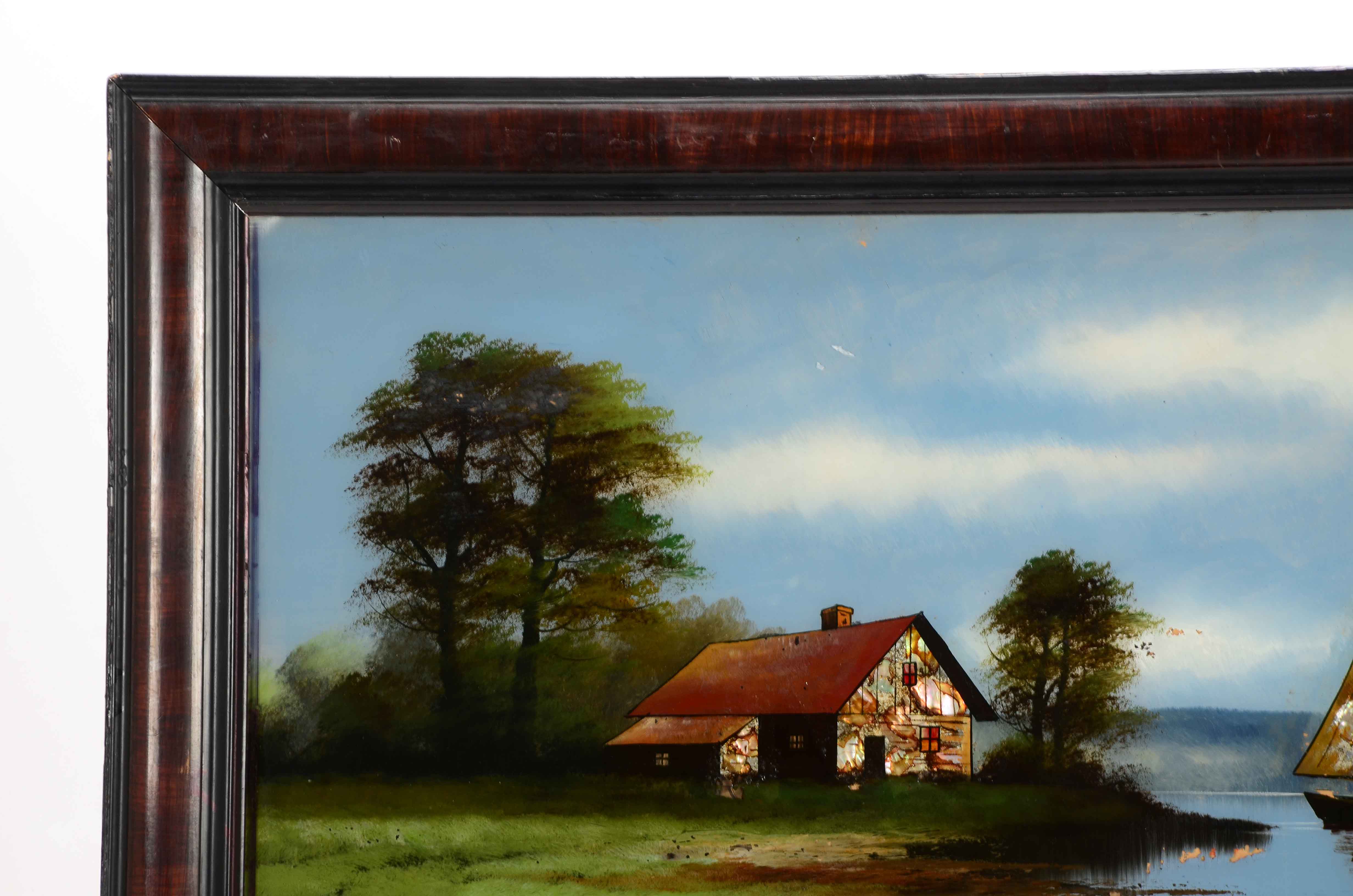 Antique Reversed Glass Painting of a Landscape