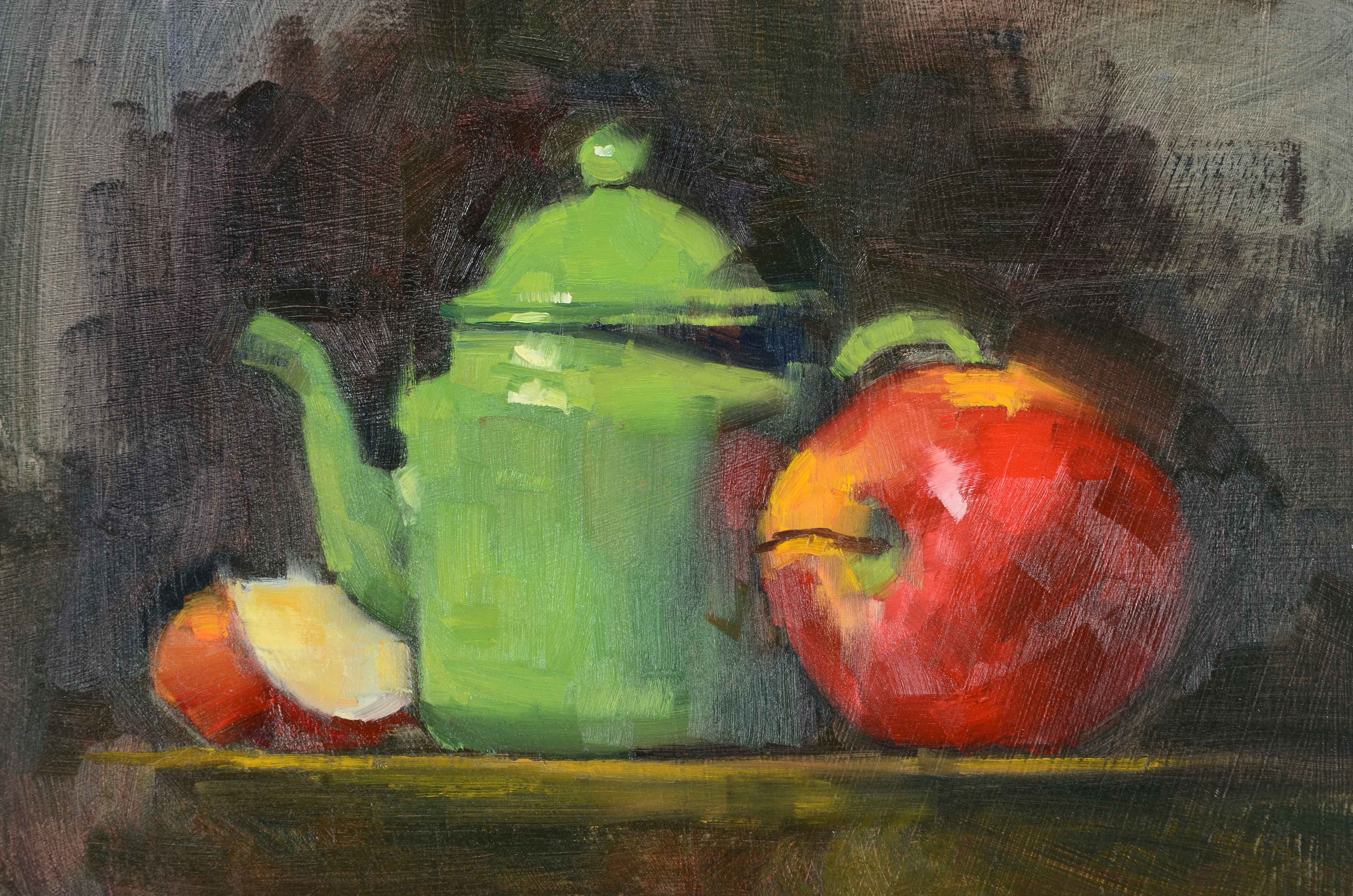 Ann Grimaldi Original Oil Painting "Still Life with Green Teapot"