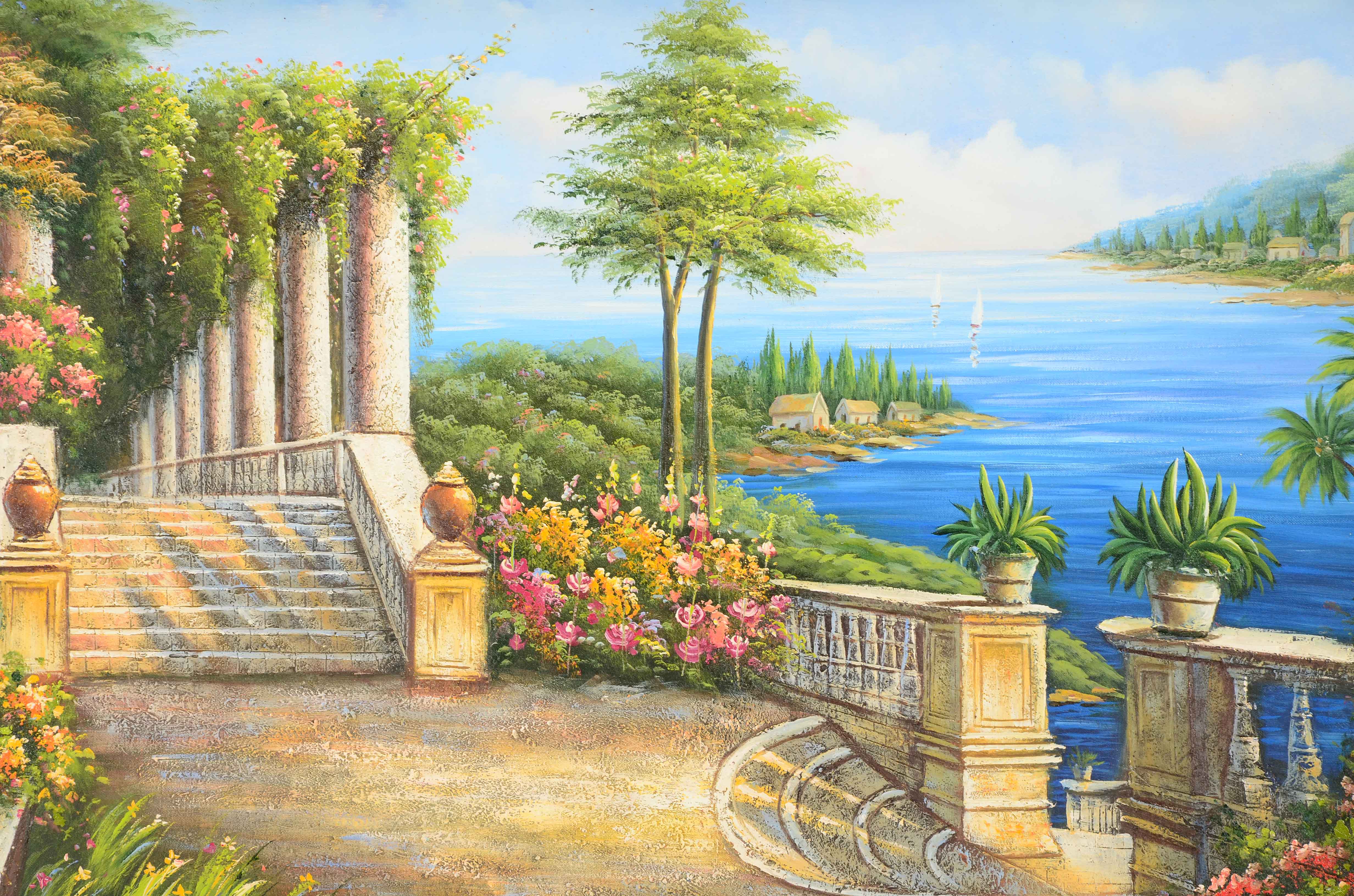 Mirrins Signed Oil Painting of a Mediterranean Landscape