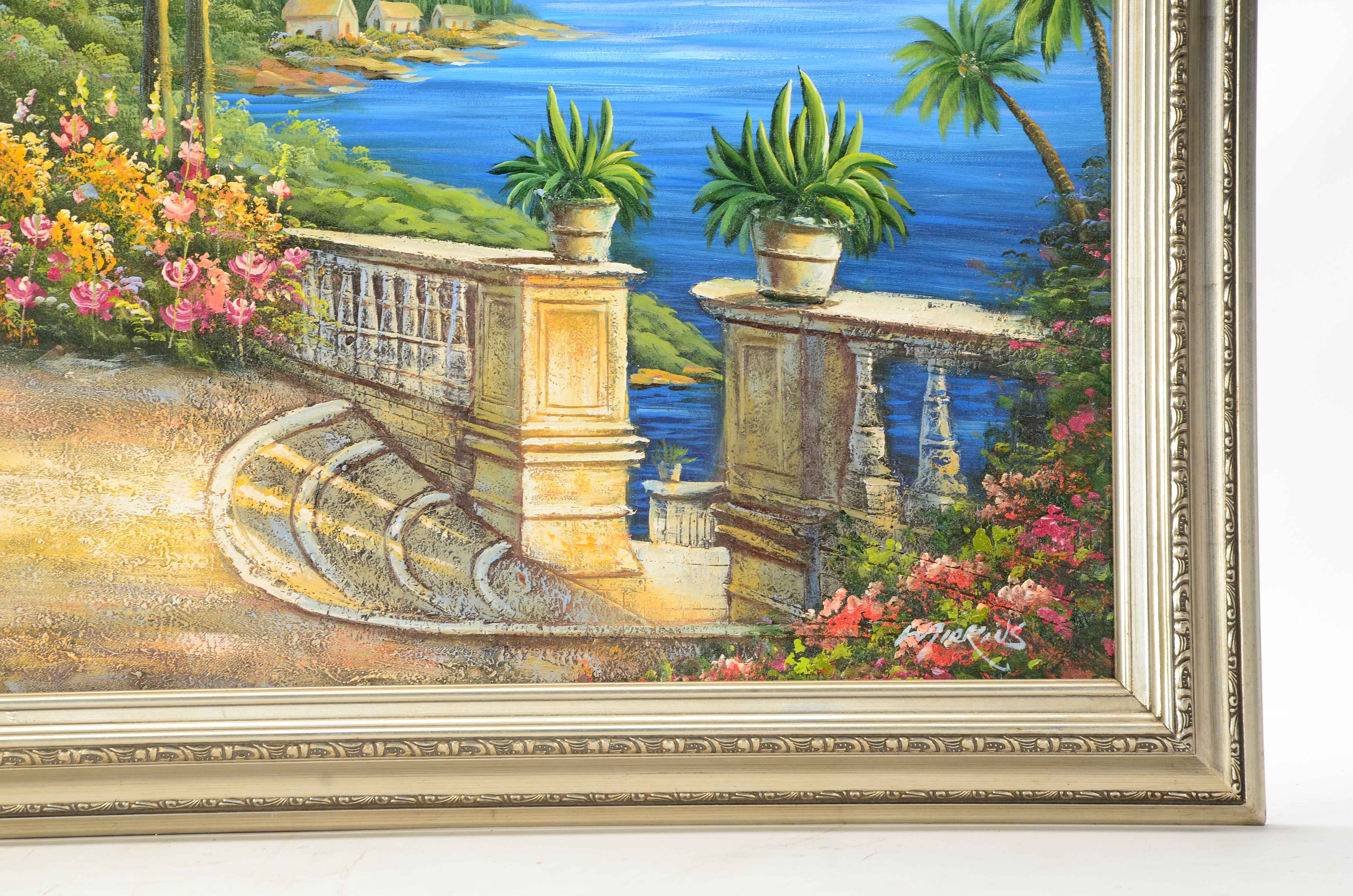 Mirrins Signed Oil Painting of a Mediterranean Landscape