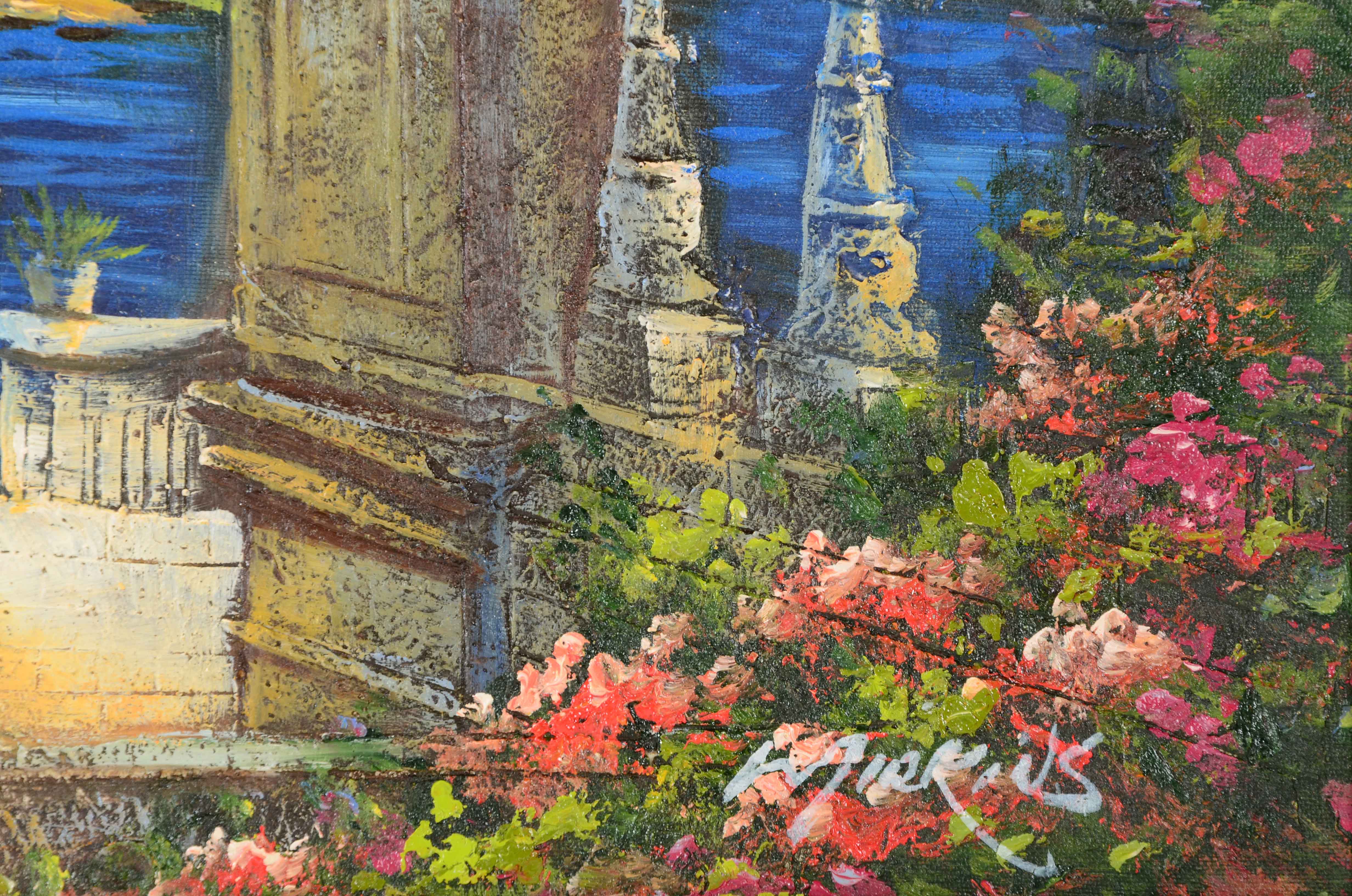 Mirrins Signed Oil Painting of a Mediterranean Landscape