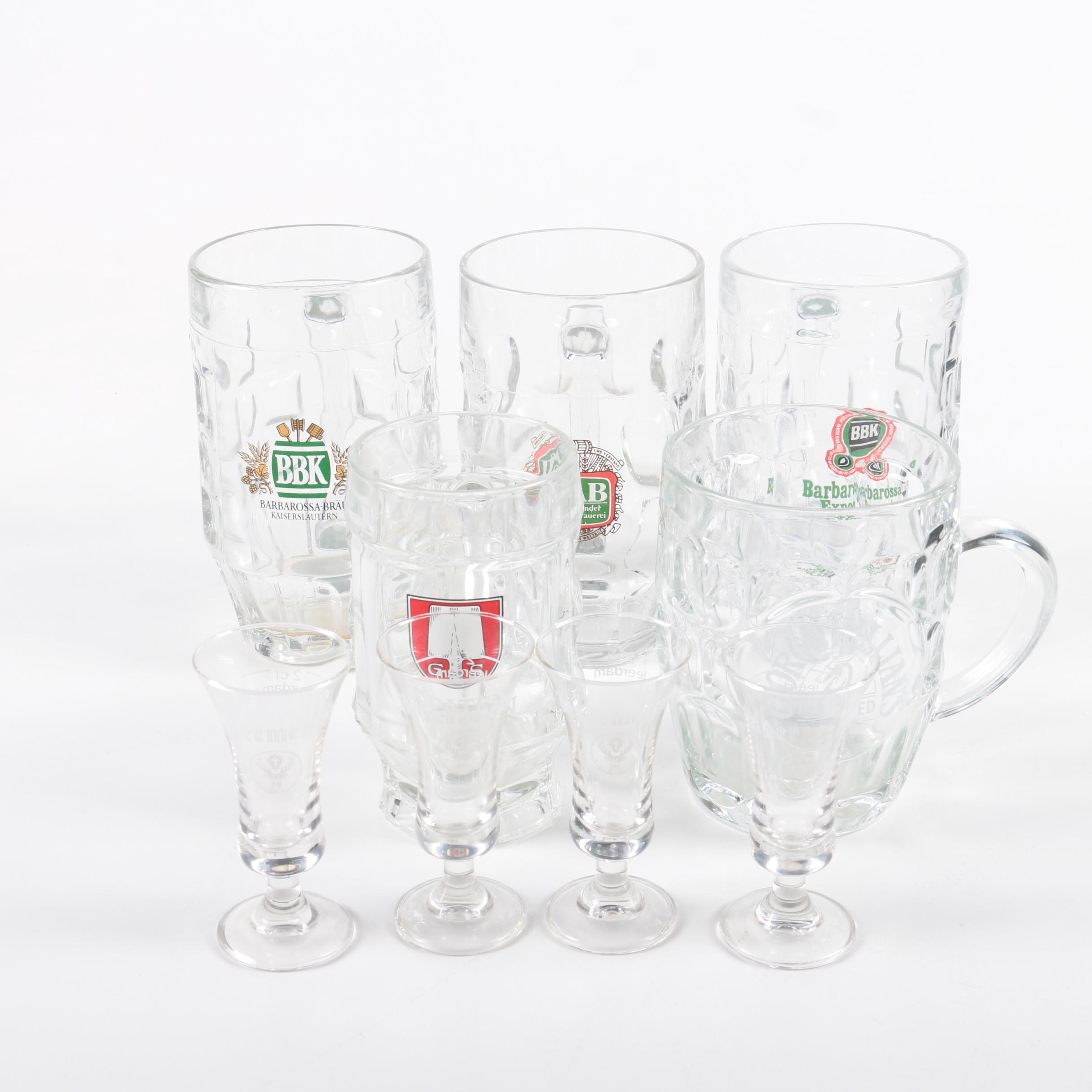 German Glass Beer Steins and other Barware