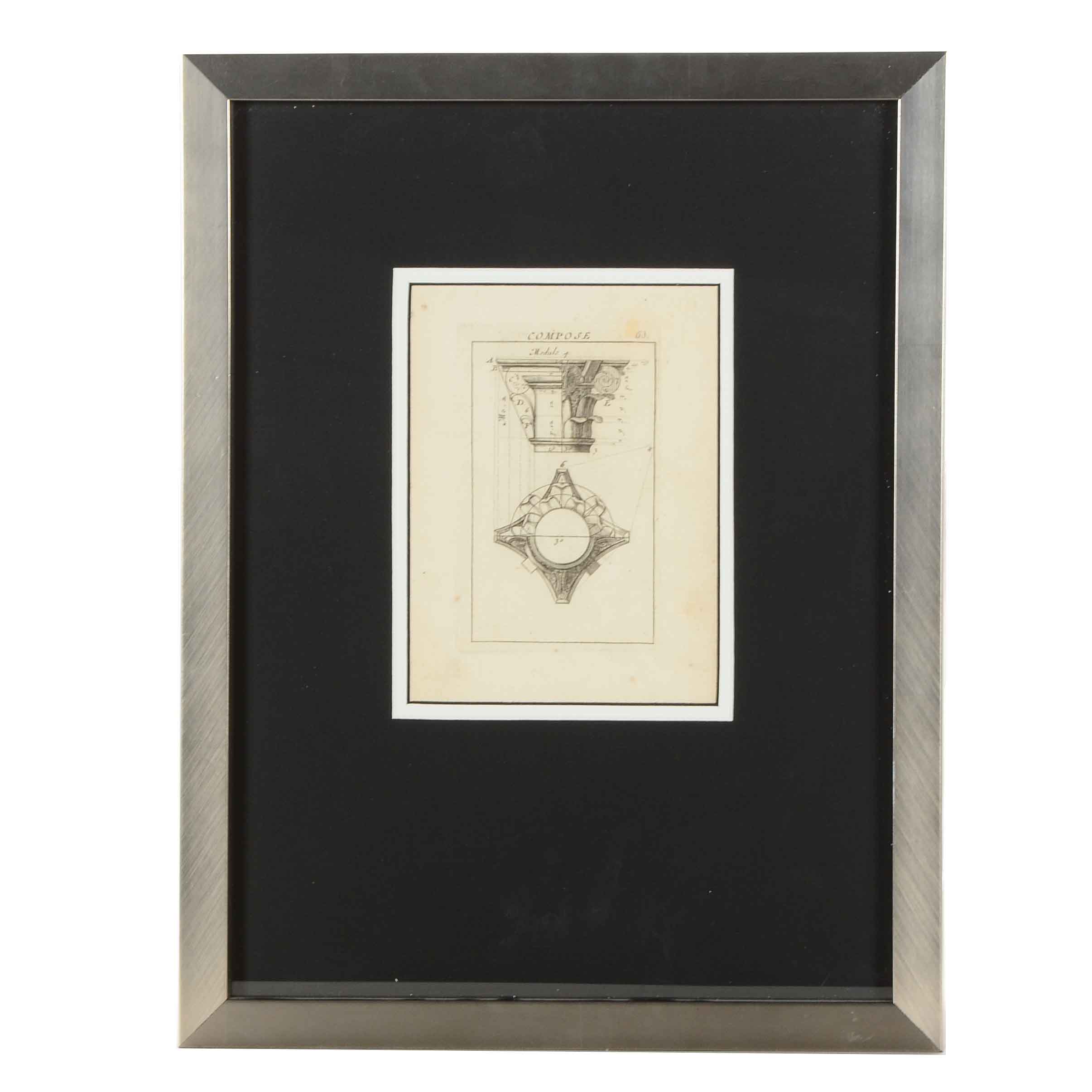 Antique Engraving of an Architectural Rendering