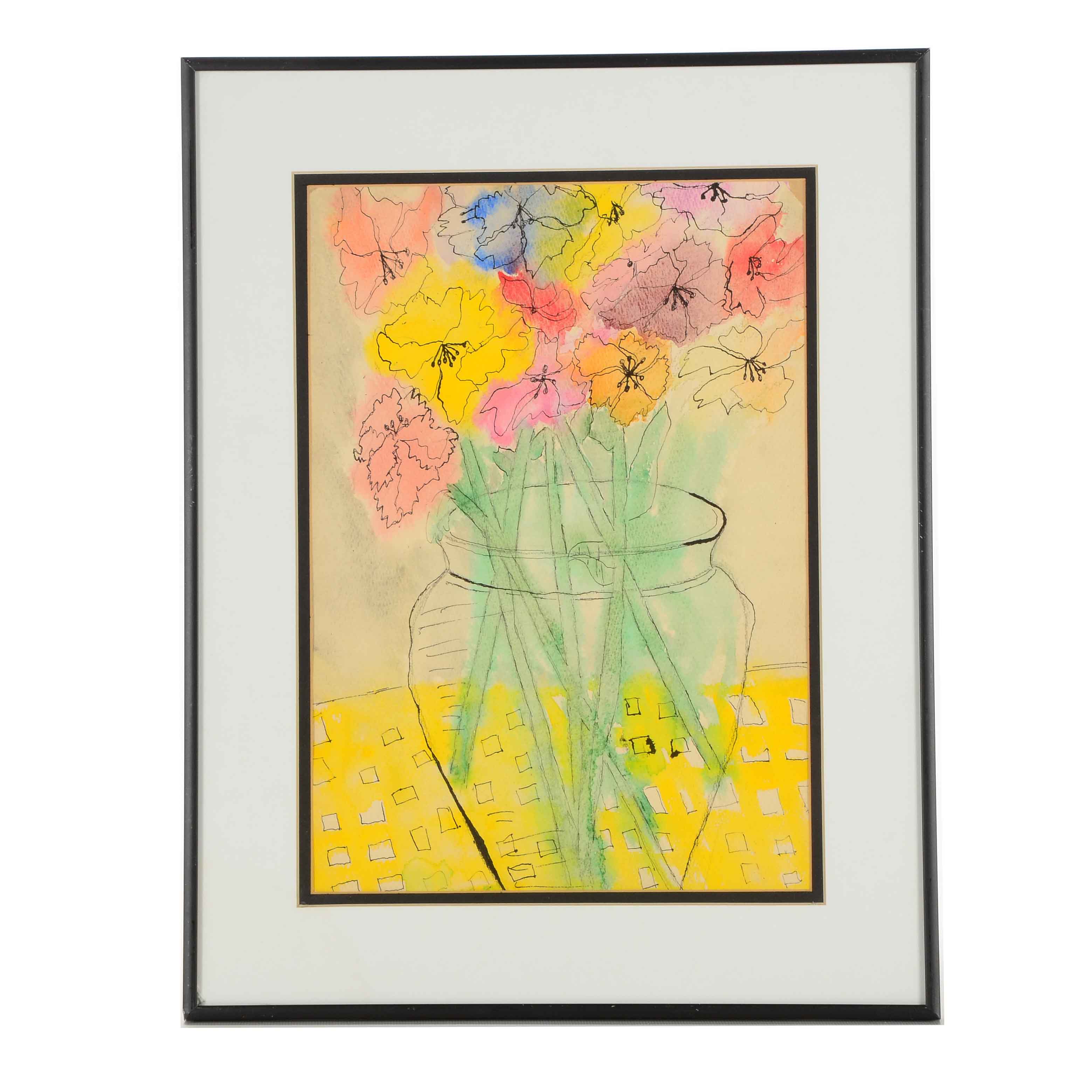 Original Watercolor of Still Life with Flowers