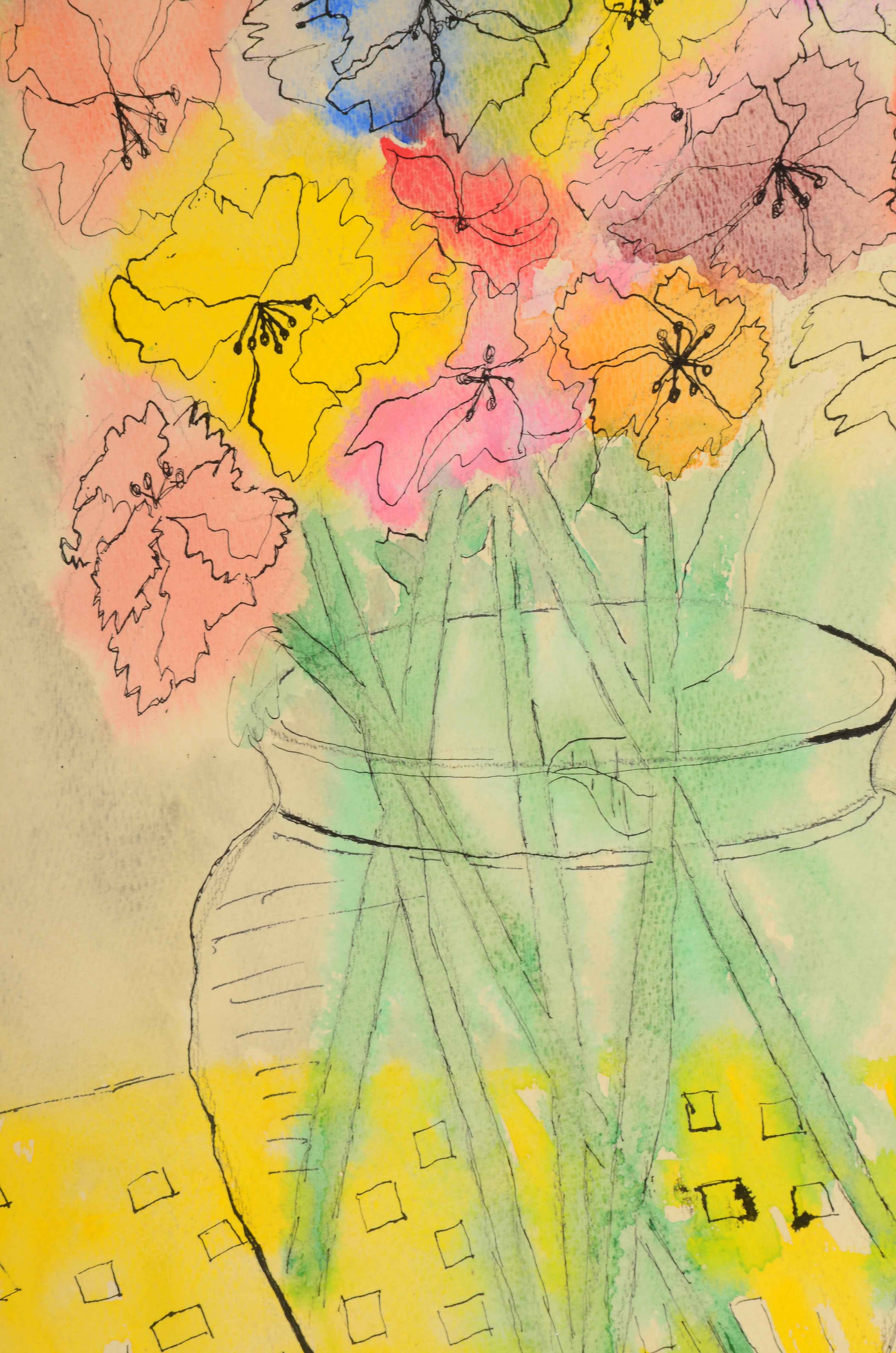 Original Watercolor of Still Life with Flowers