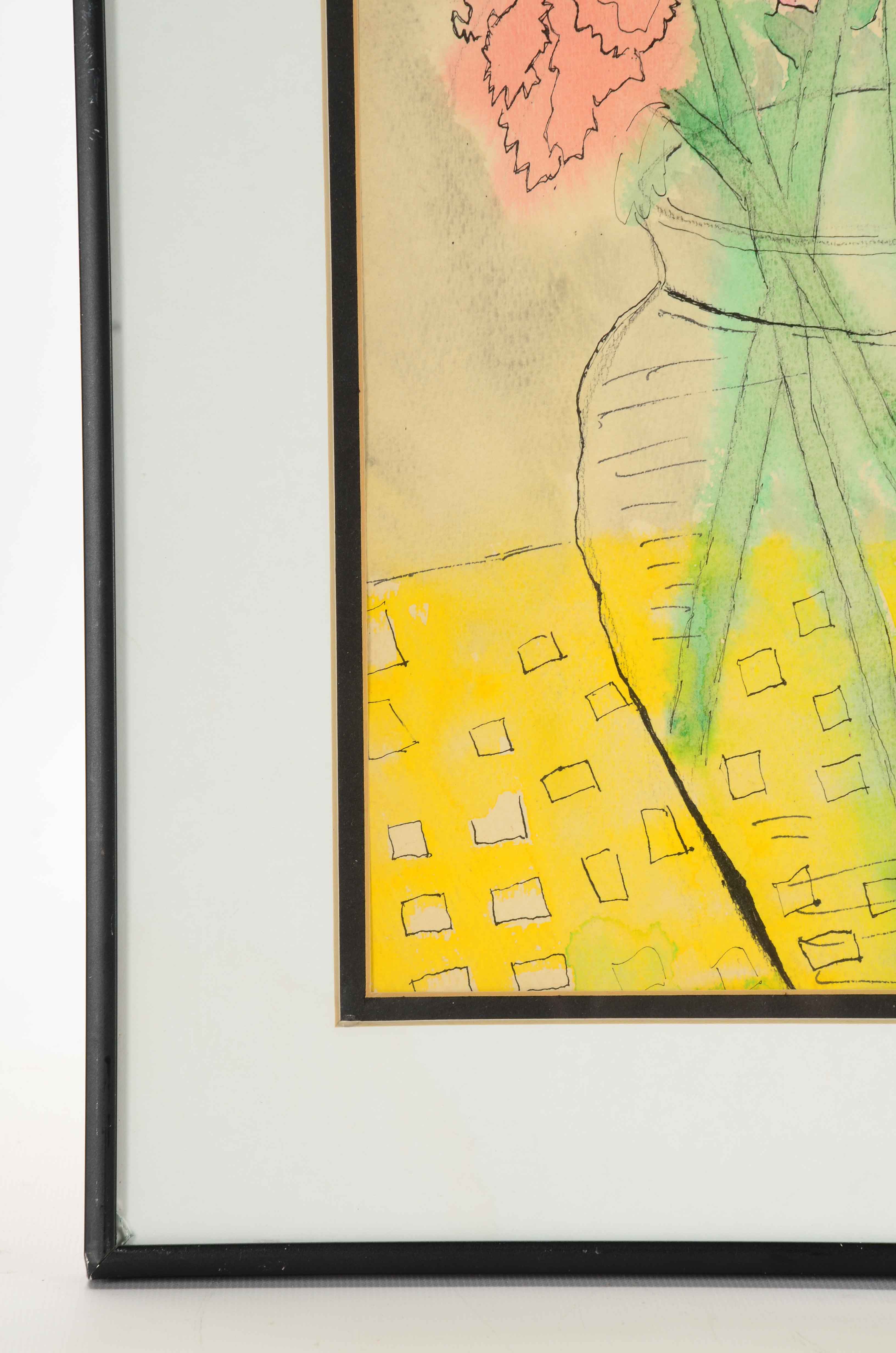 Original Watercolor of Still Life with Flowers