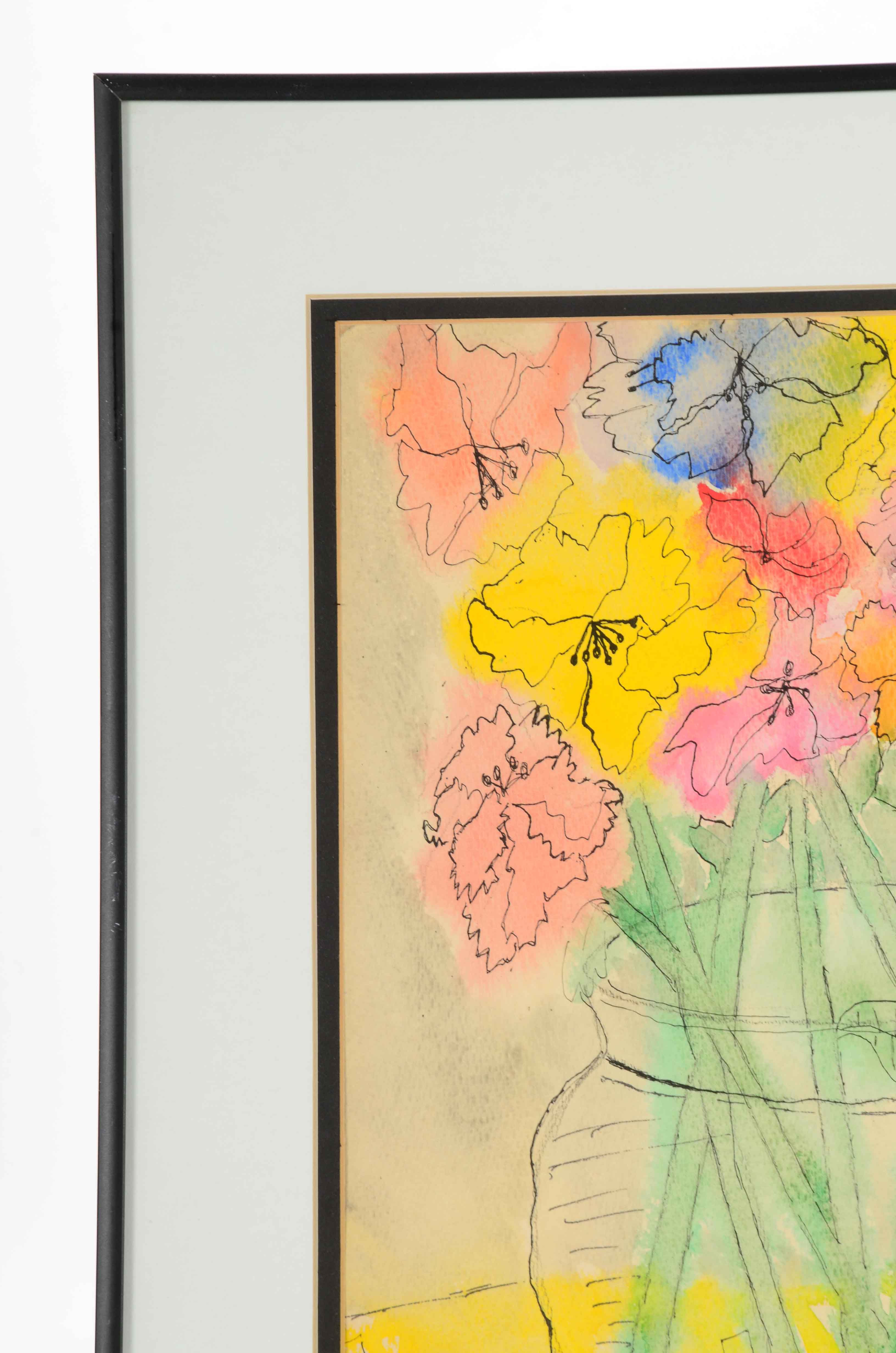 Original Watercolor of Still Life with Flowers