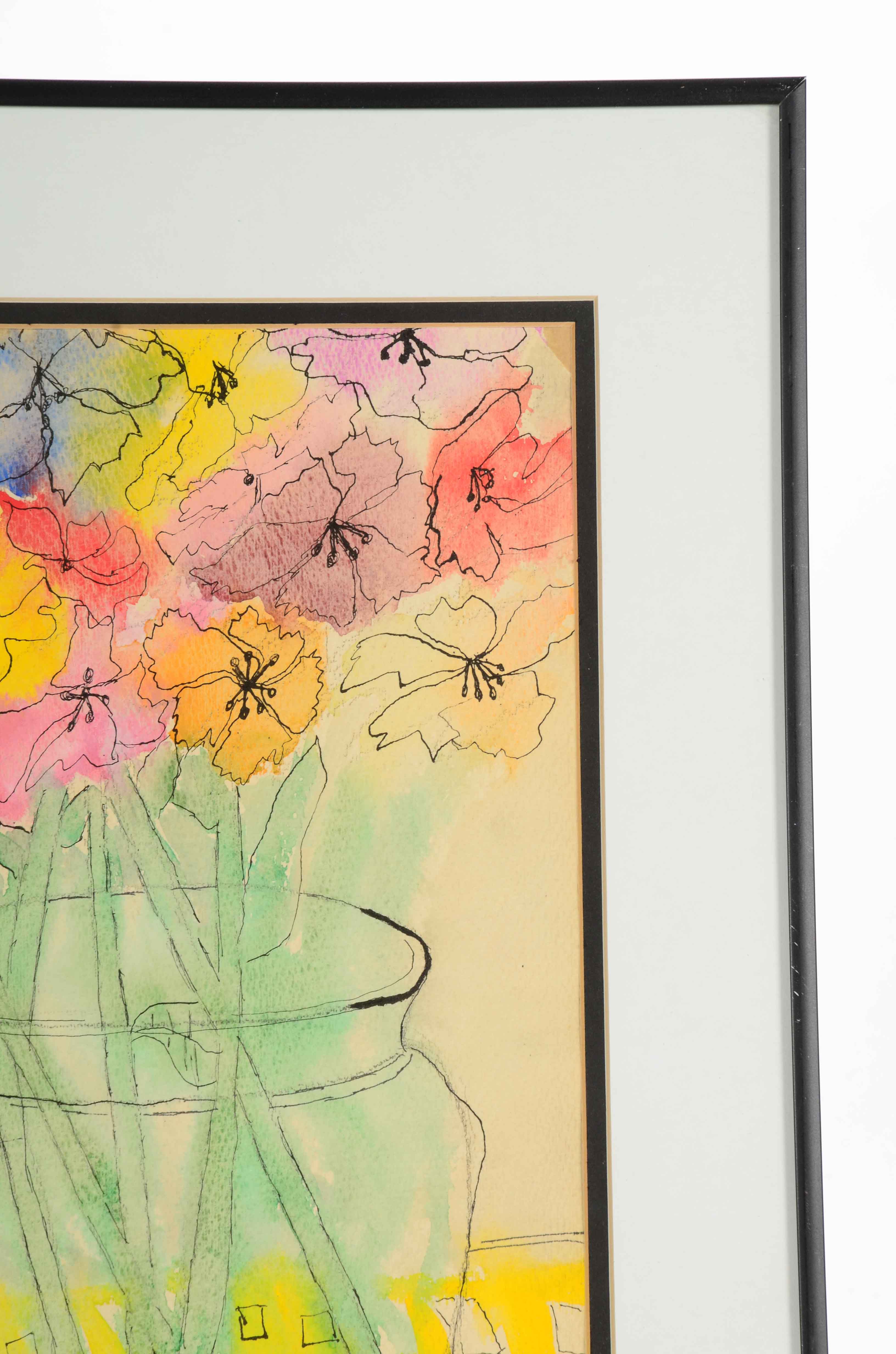 Original Watercolor of Still Life with Flowers