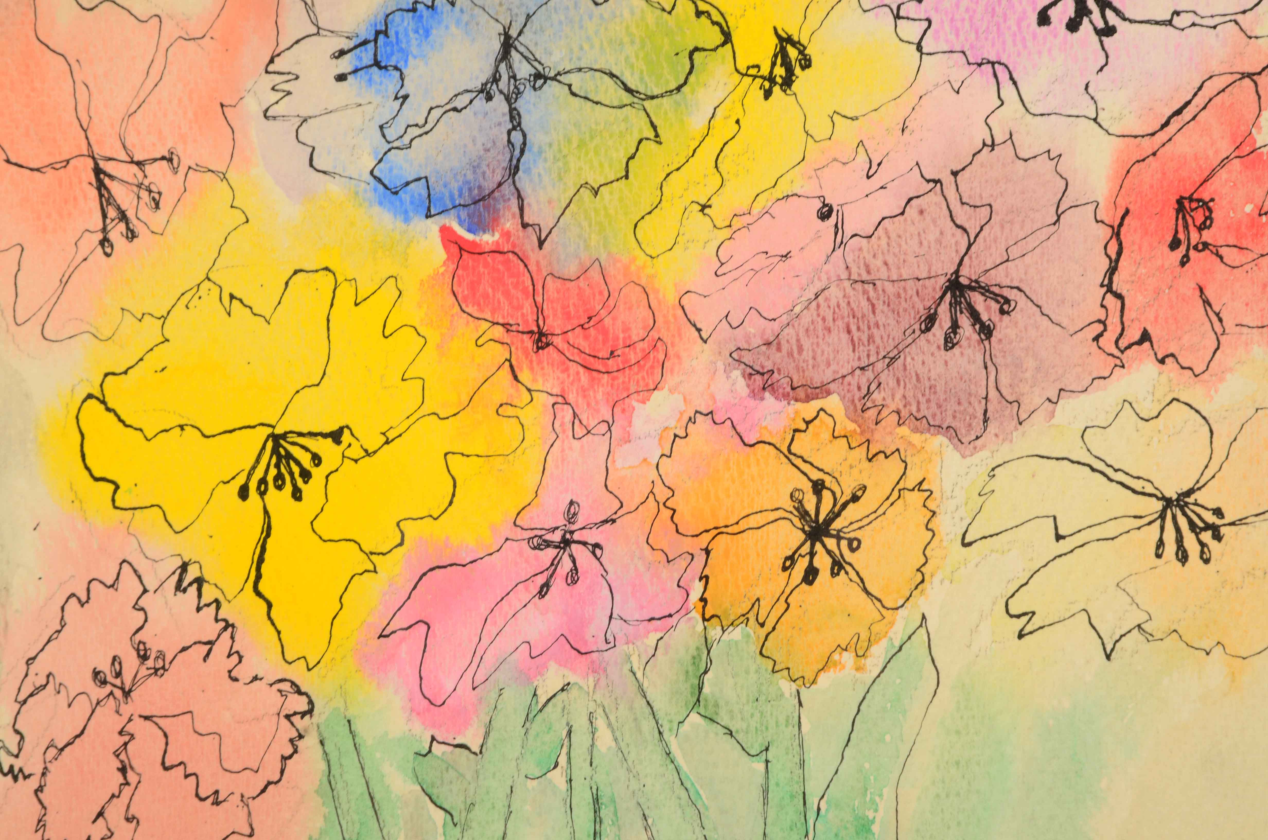 Original Watercolor of Still Life with Flowers