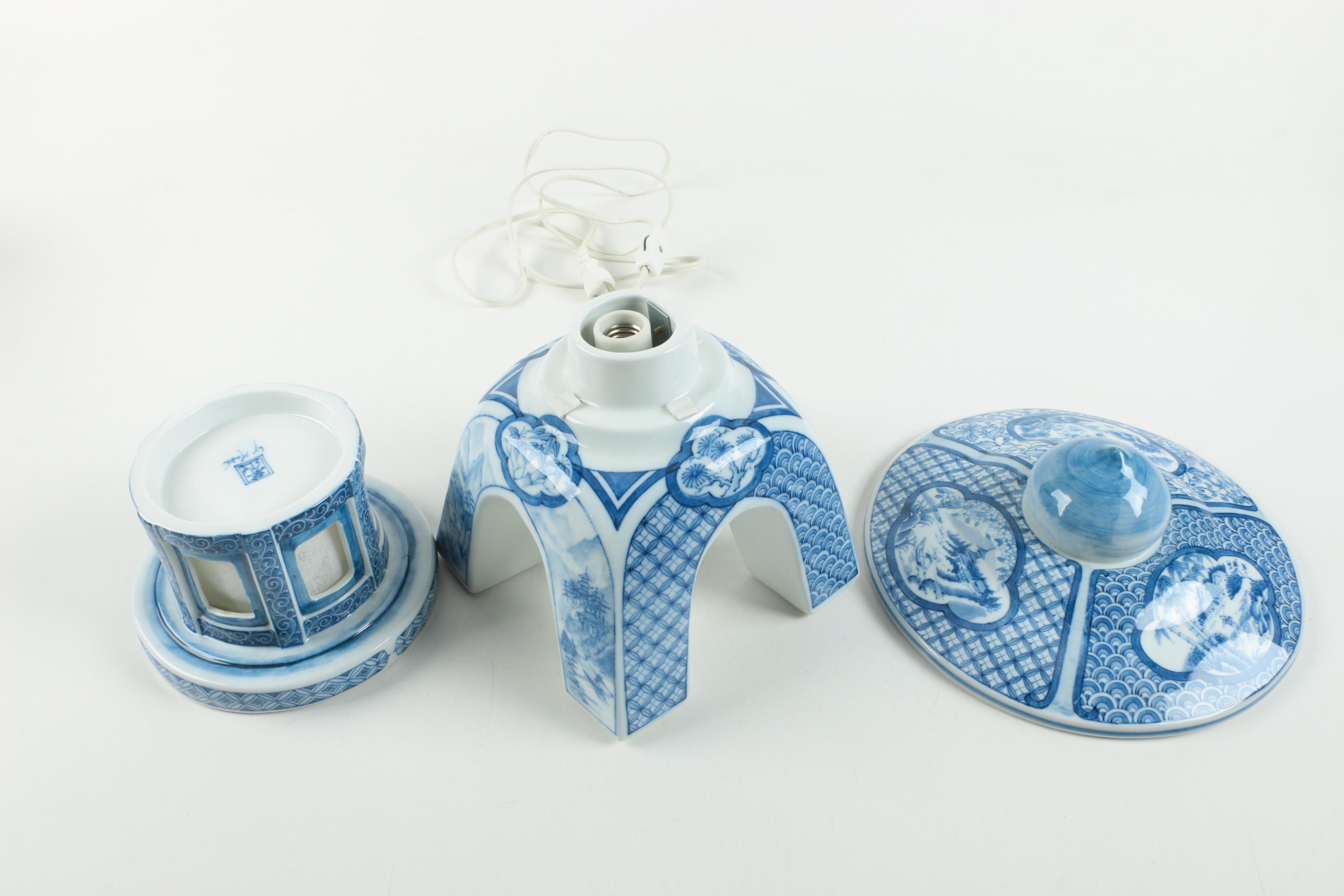 Blue and White Chinese Lantern Style Lamp