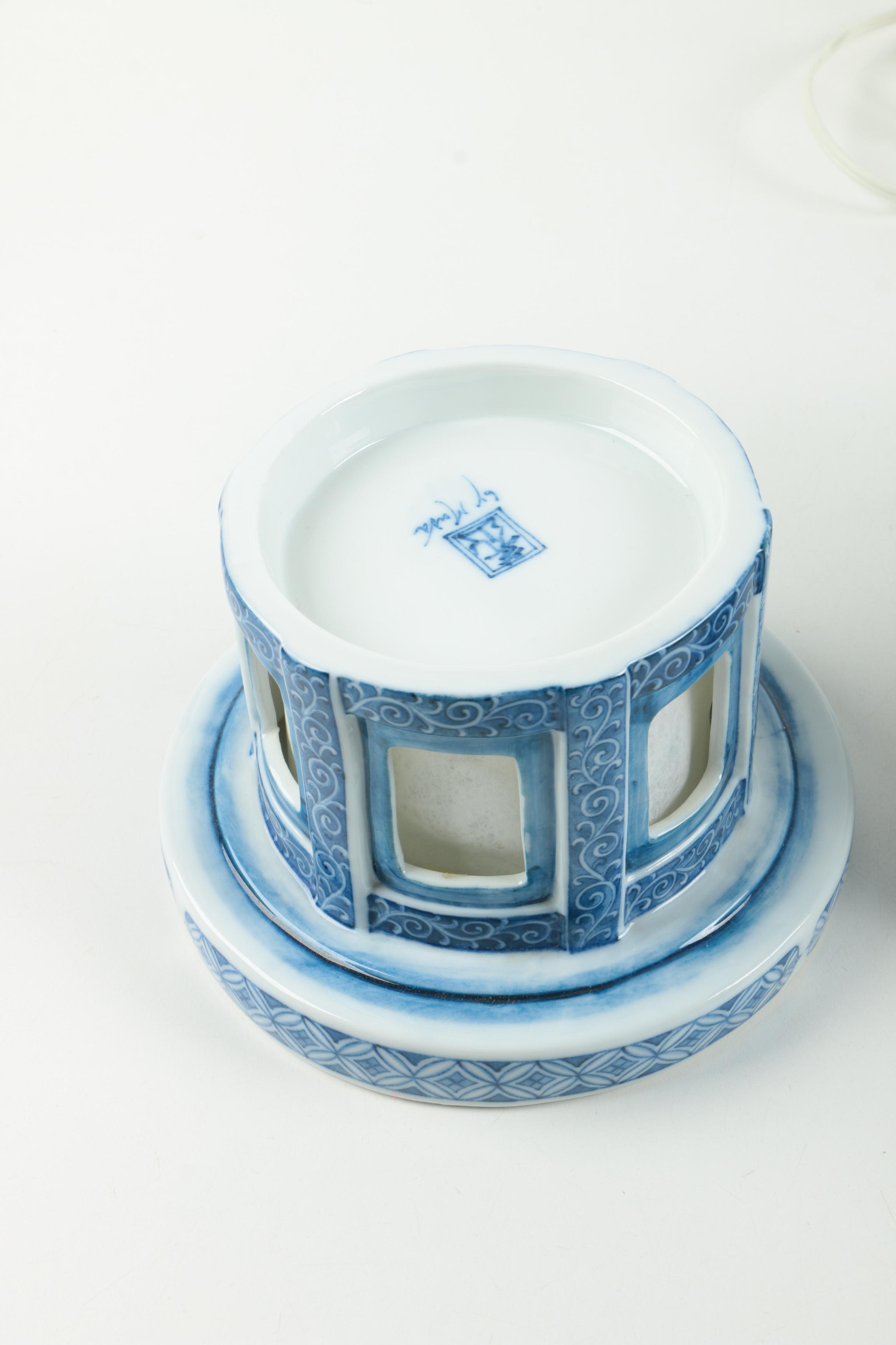 Blue and White Chinese Lantern Style Lamp