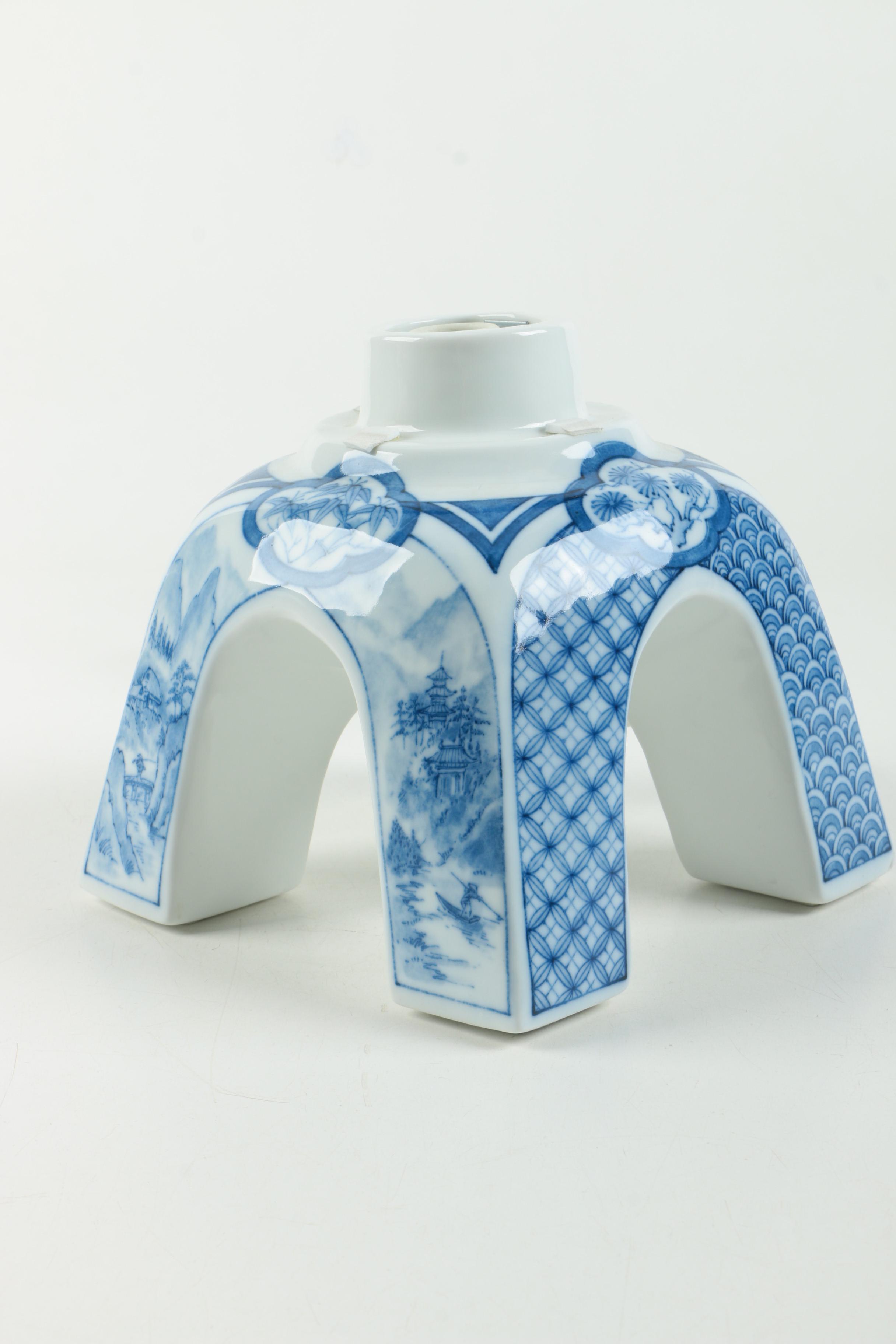 Blue and White Chinese Lantern Style Lamp