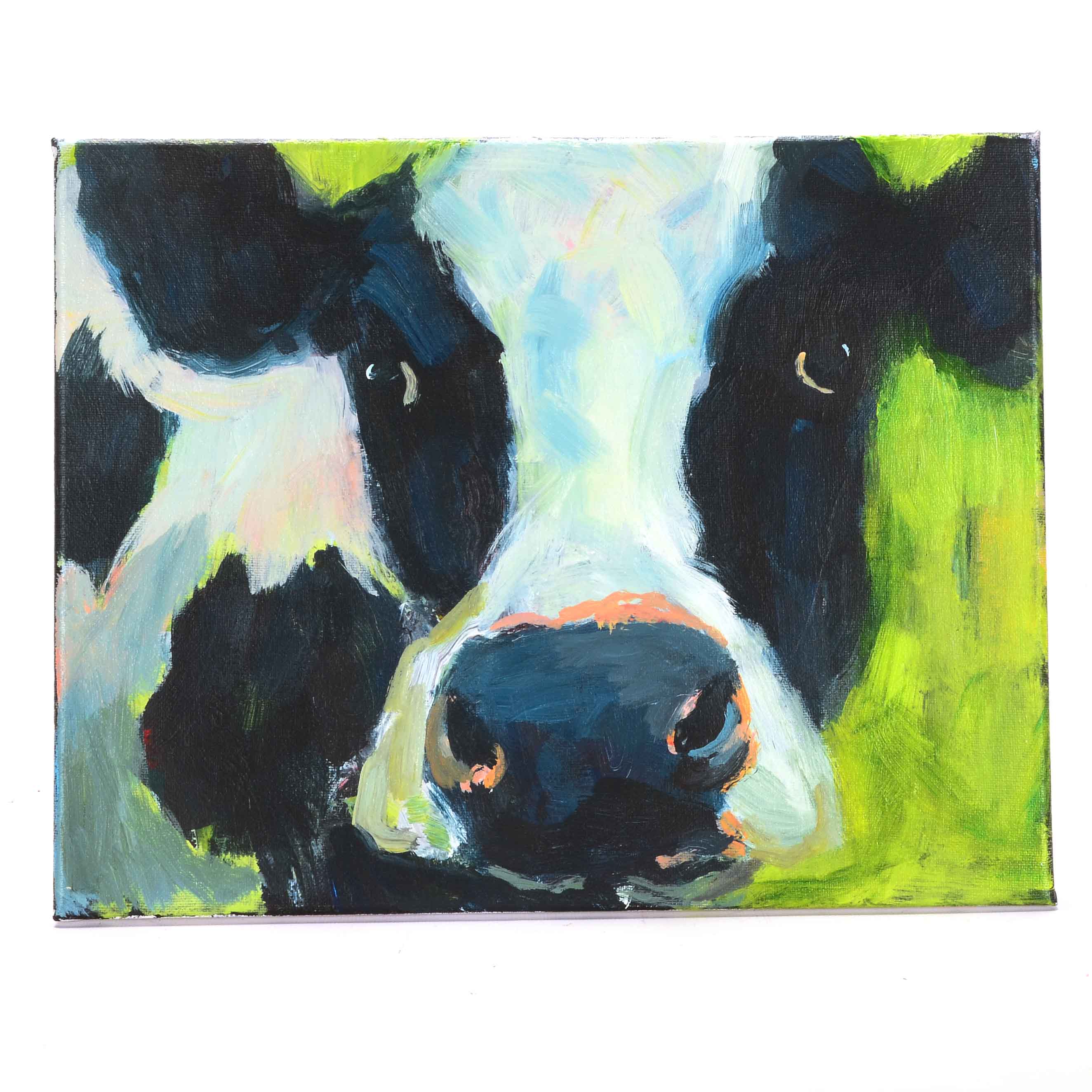 Elle Rains Original Acrylic Painting on Canvas of a Cow