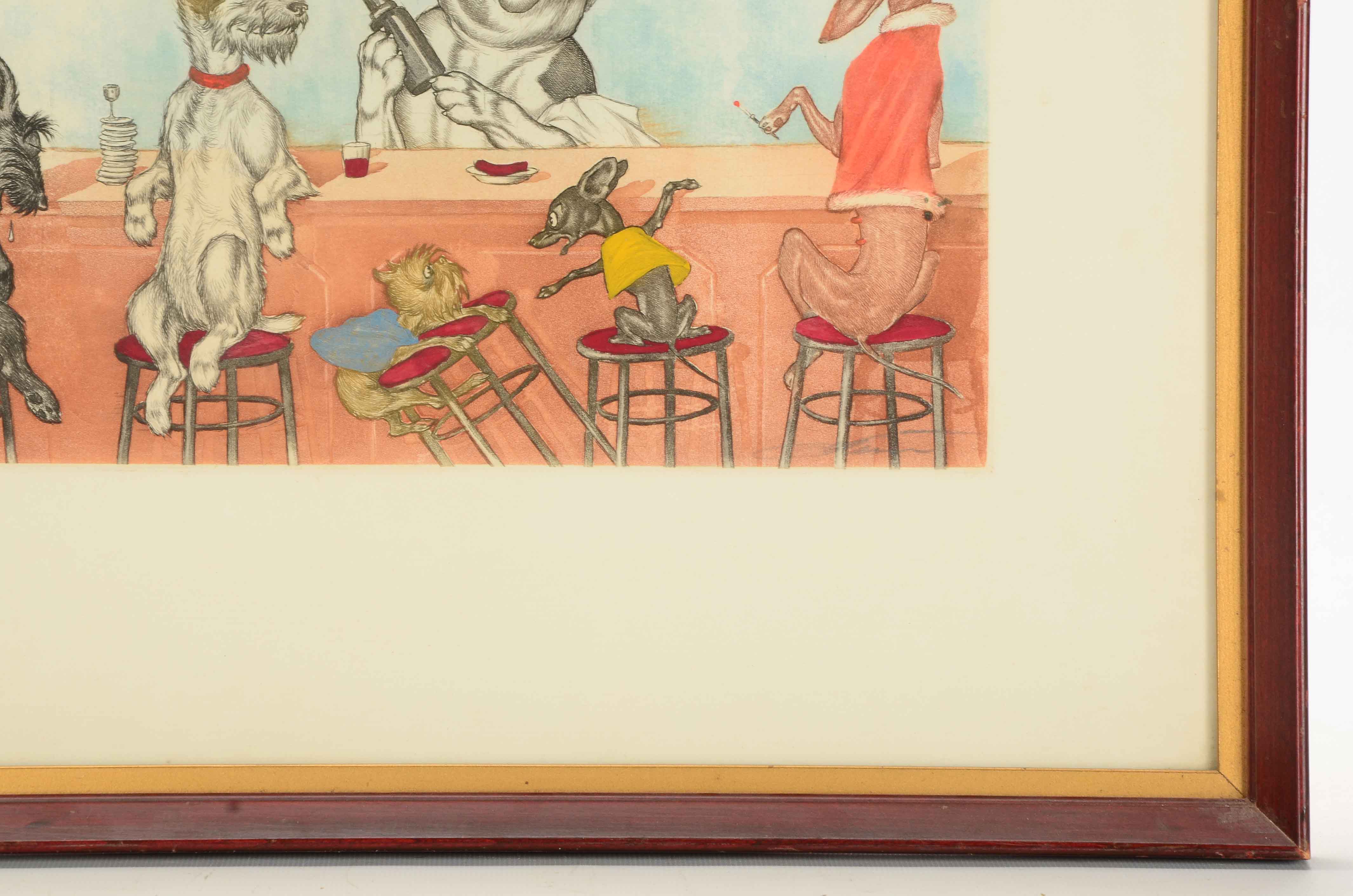 Boris O"Klein Hand-colored Etching with Aquatint "Private Bar"