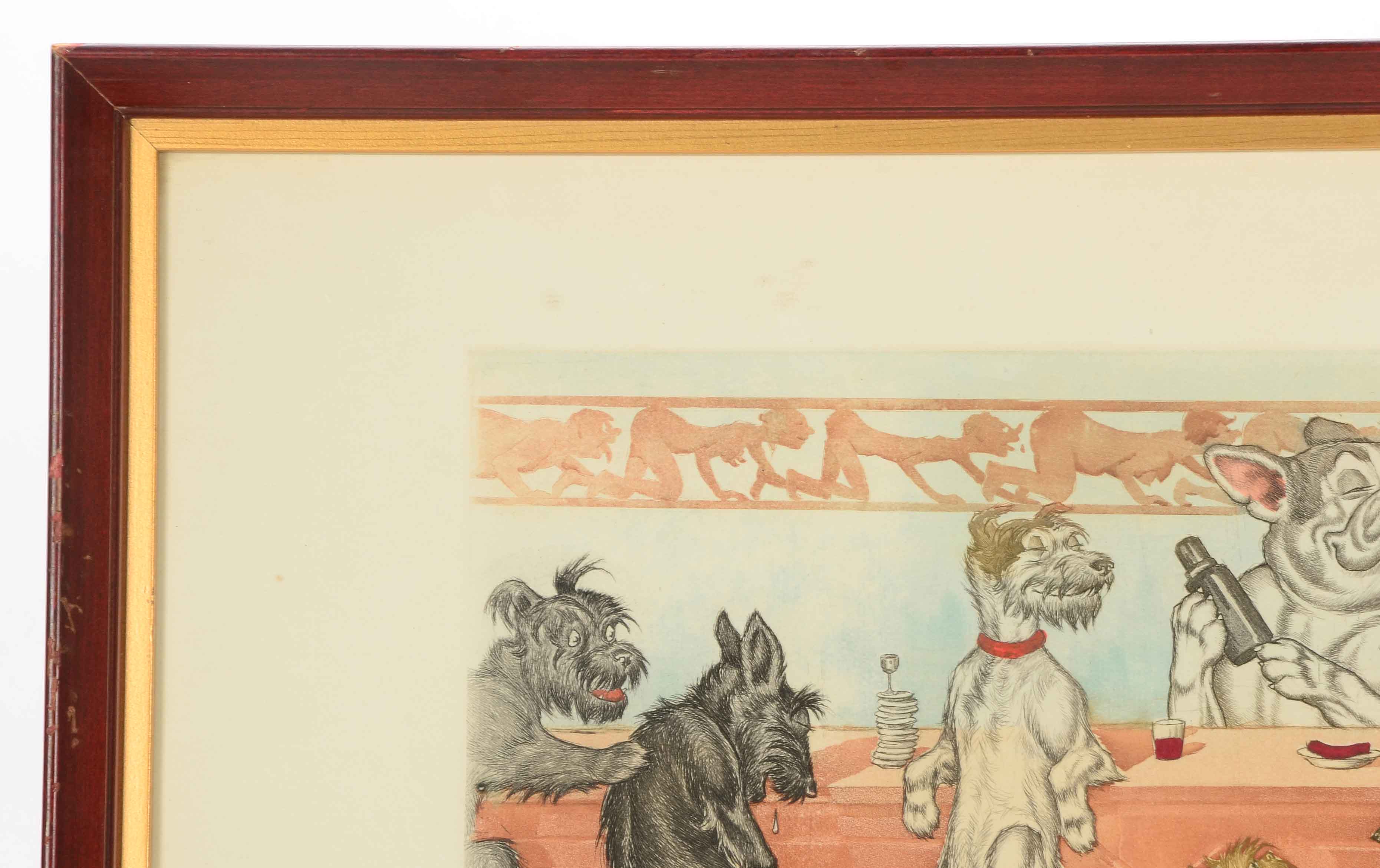 Boris O"Klein Hand-colored Etching with Aquatint "Private Bar"