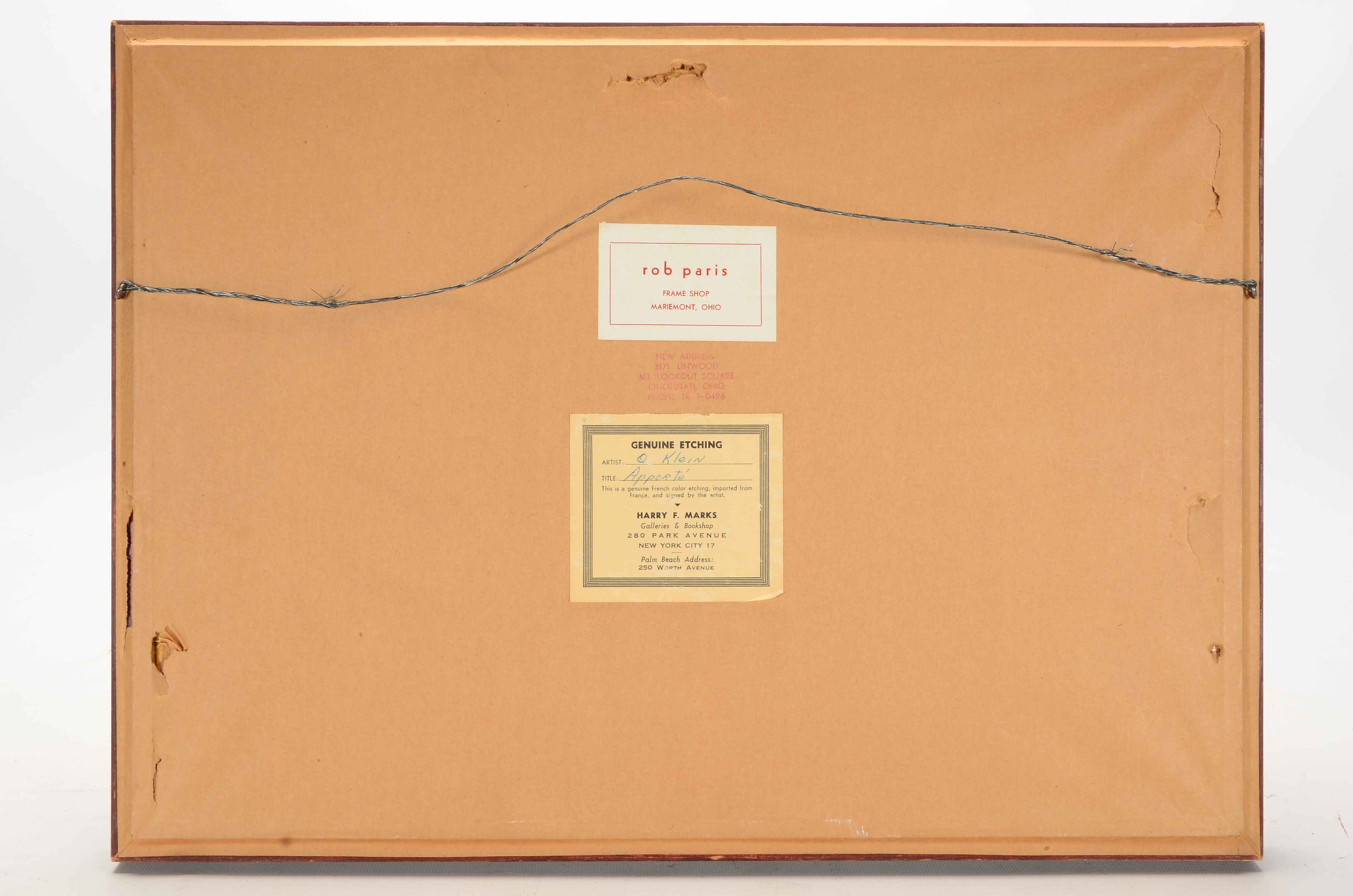 Boris O'Klein Etching with Aquatint "Apporté"