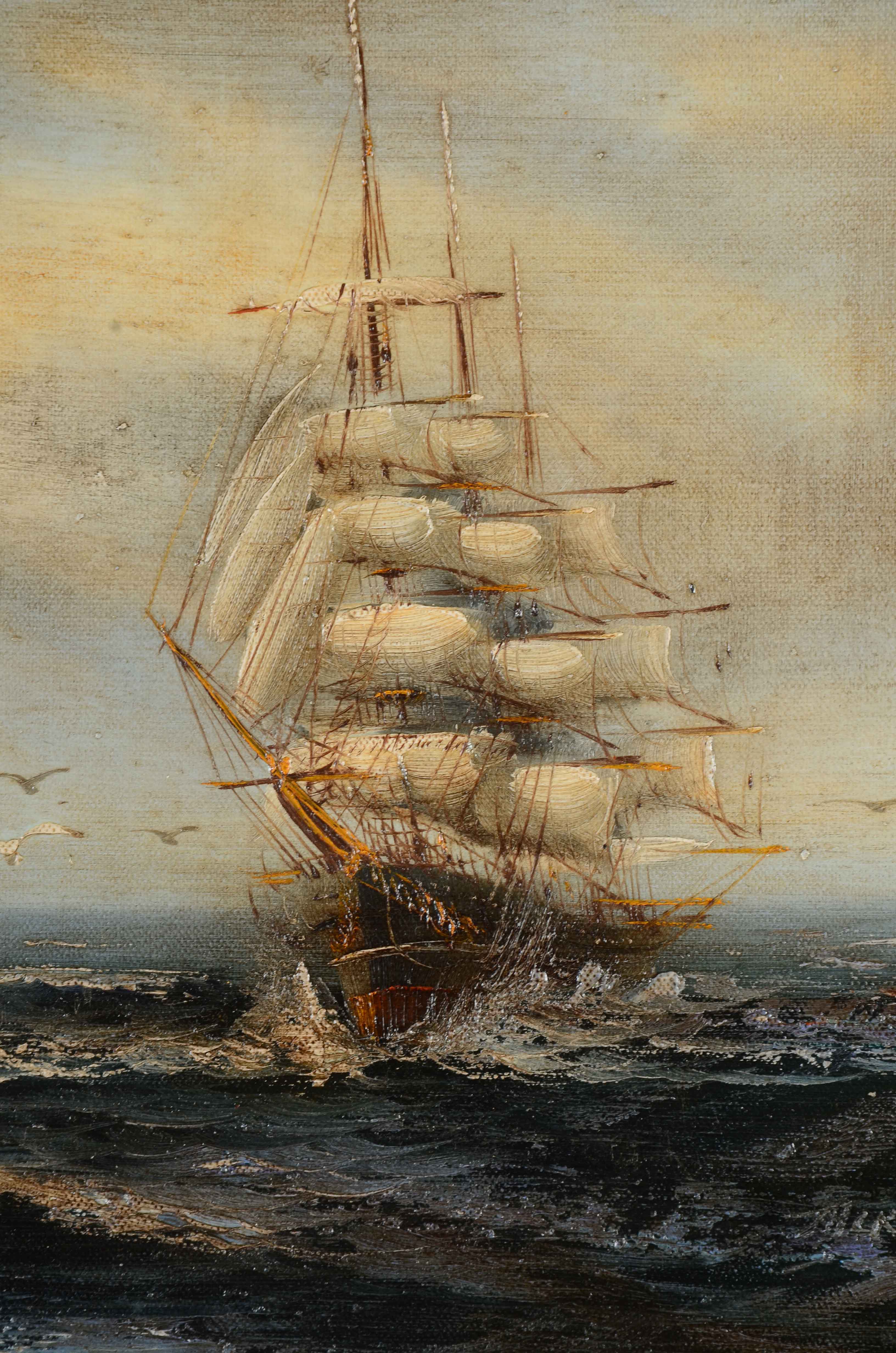 Signed Oil on Canvas Painting of Clipper Ship