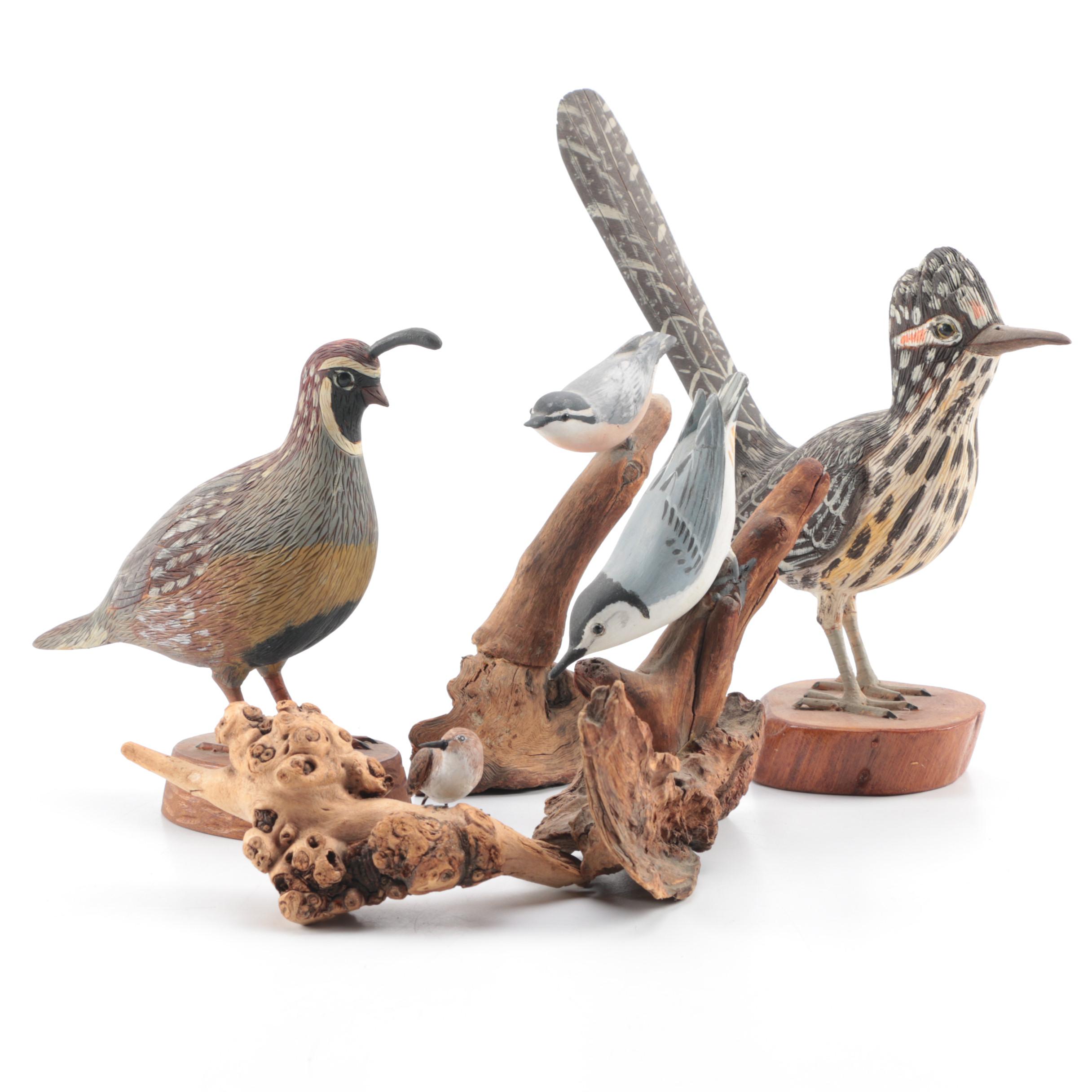 Roy Shehorn Hand-Carved Wooden Bird Figurines