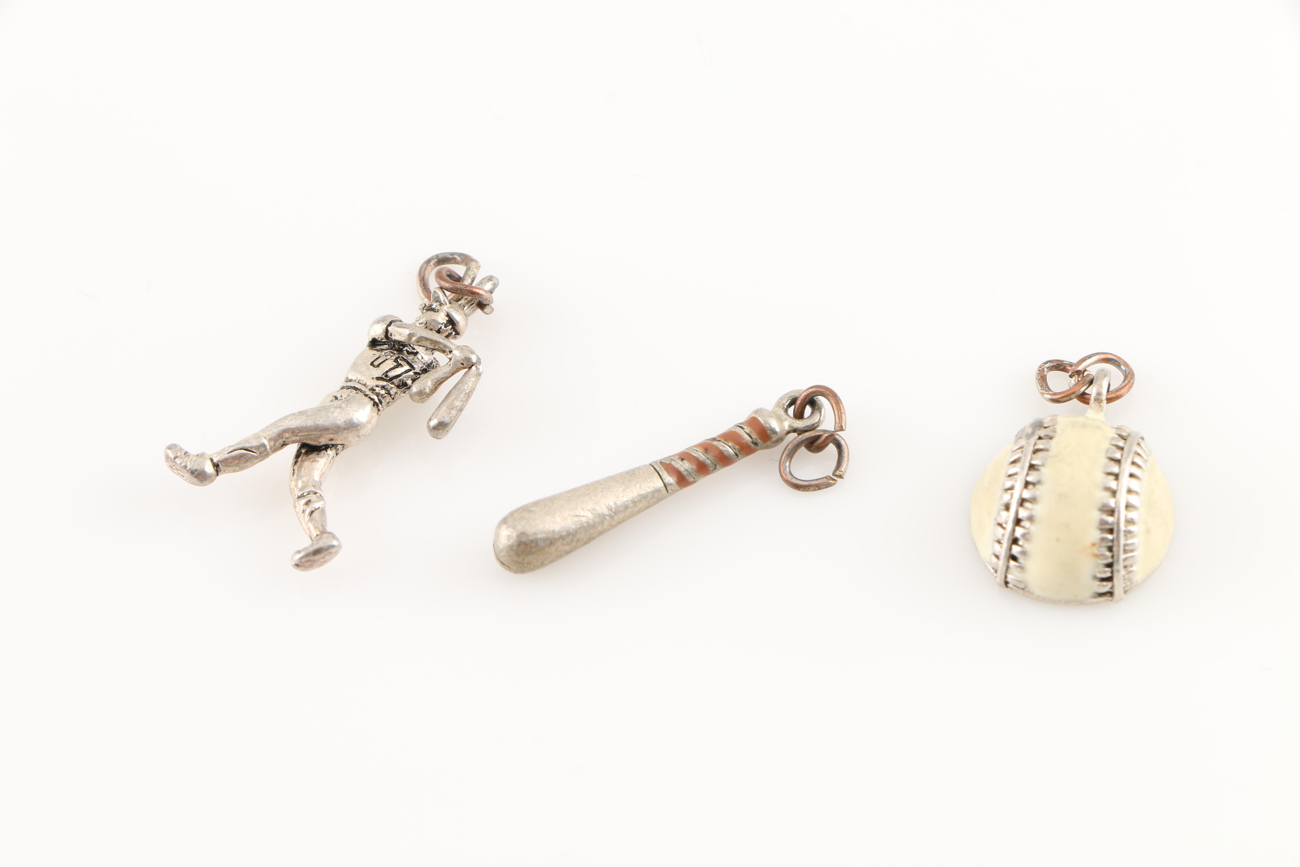 Assortment of Baseball Charms and Bracelet