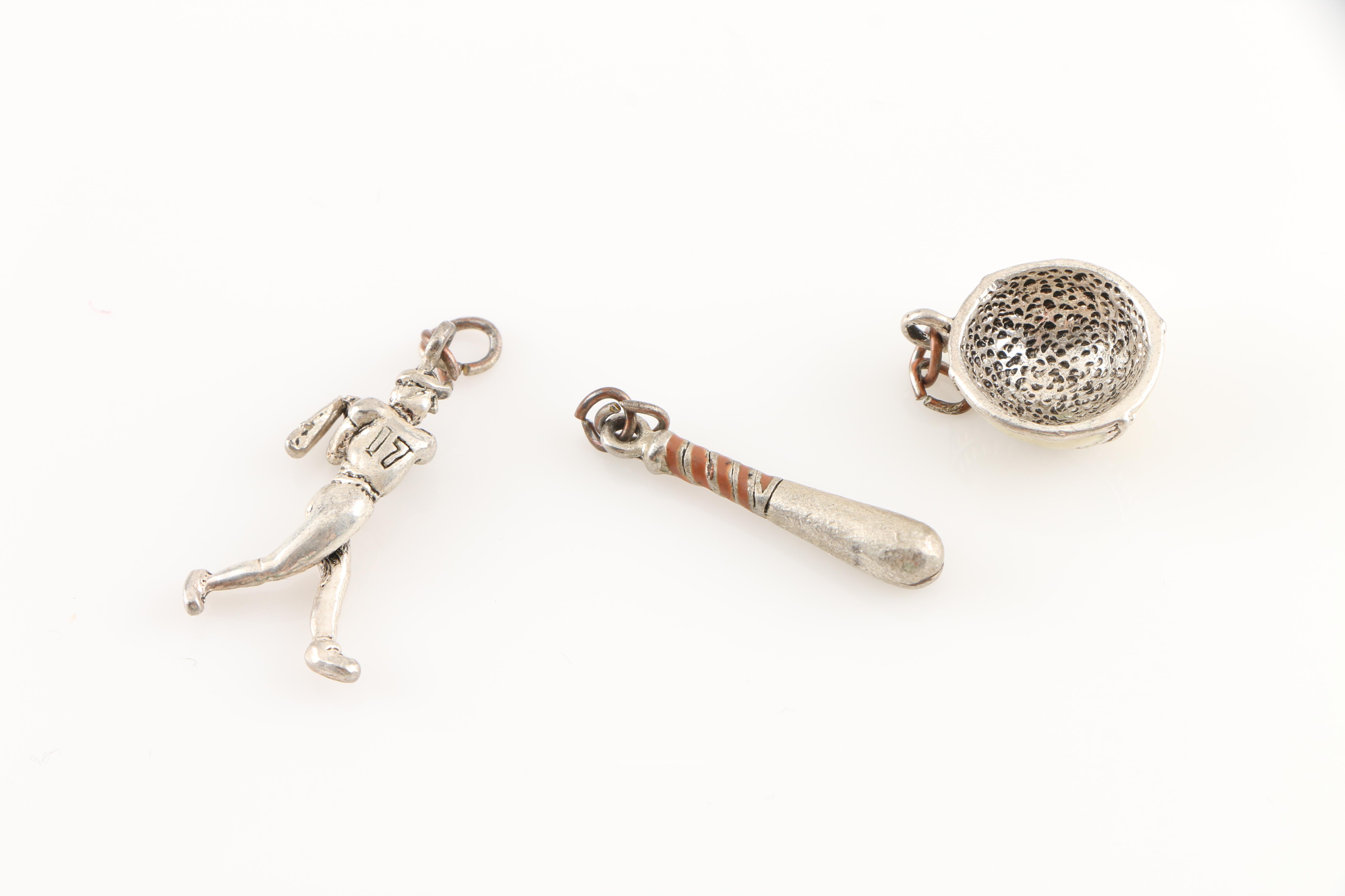 Assortment of Baseball Charms and Bracelet