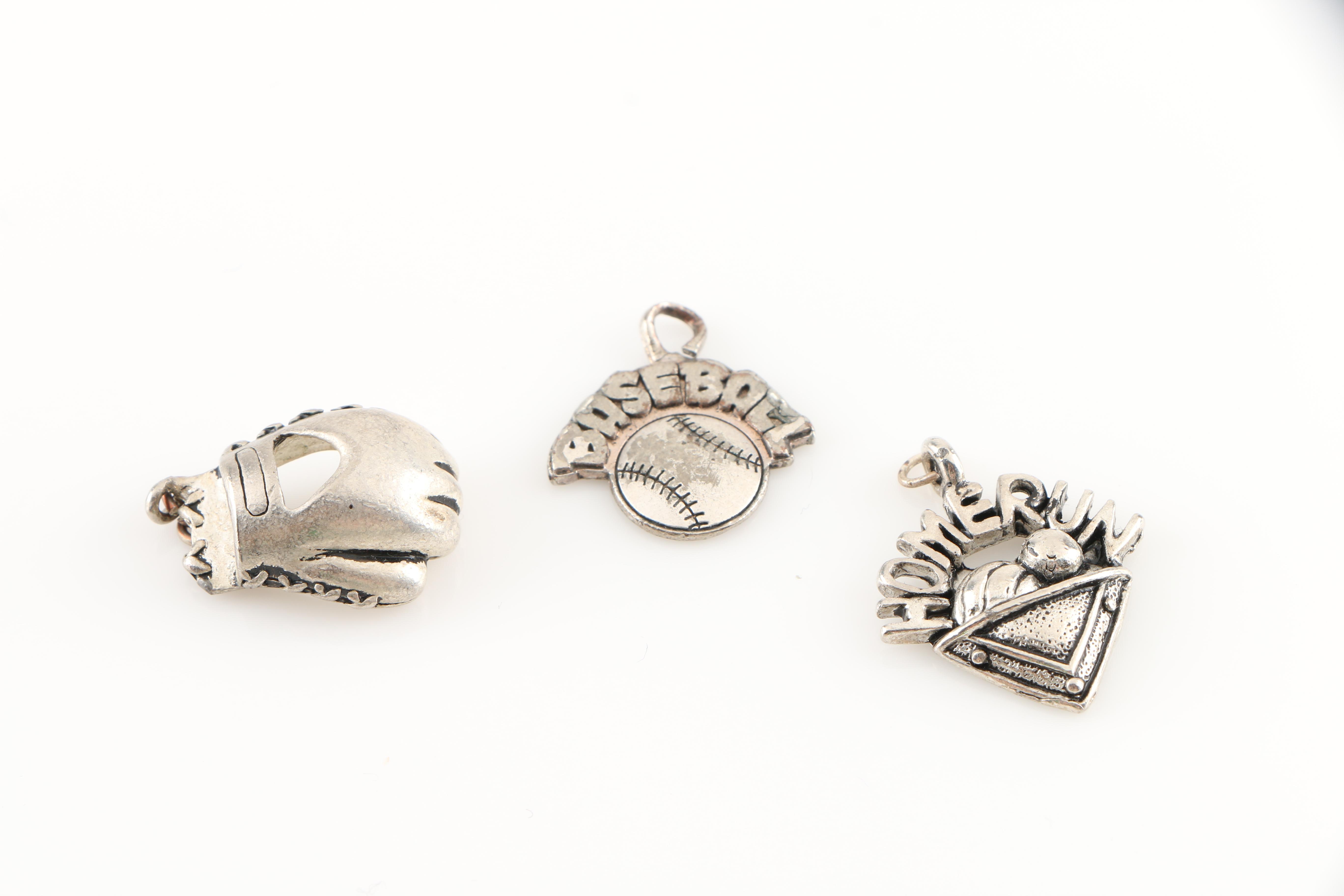 Assortment of Baseball Charms and Bracelet