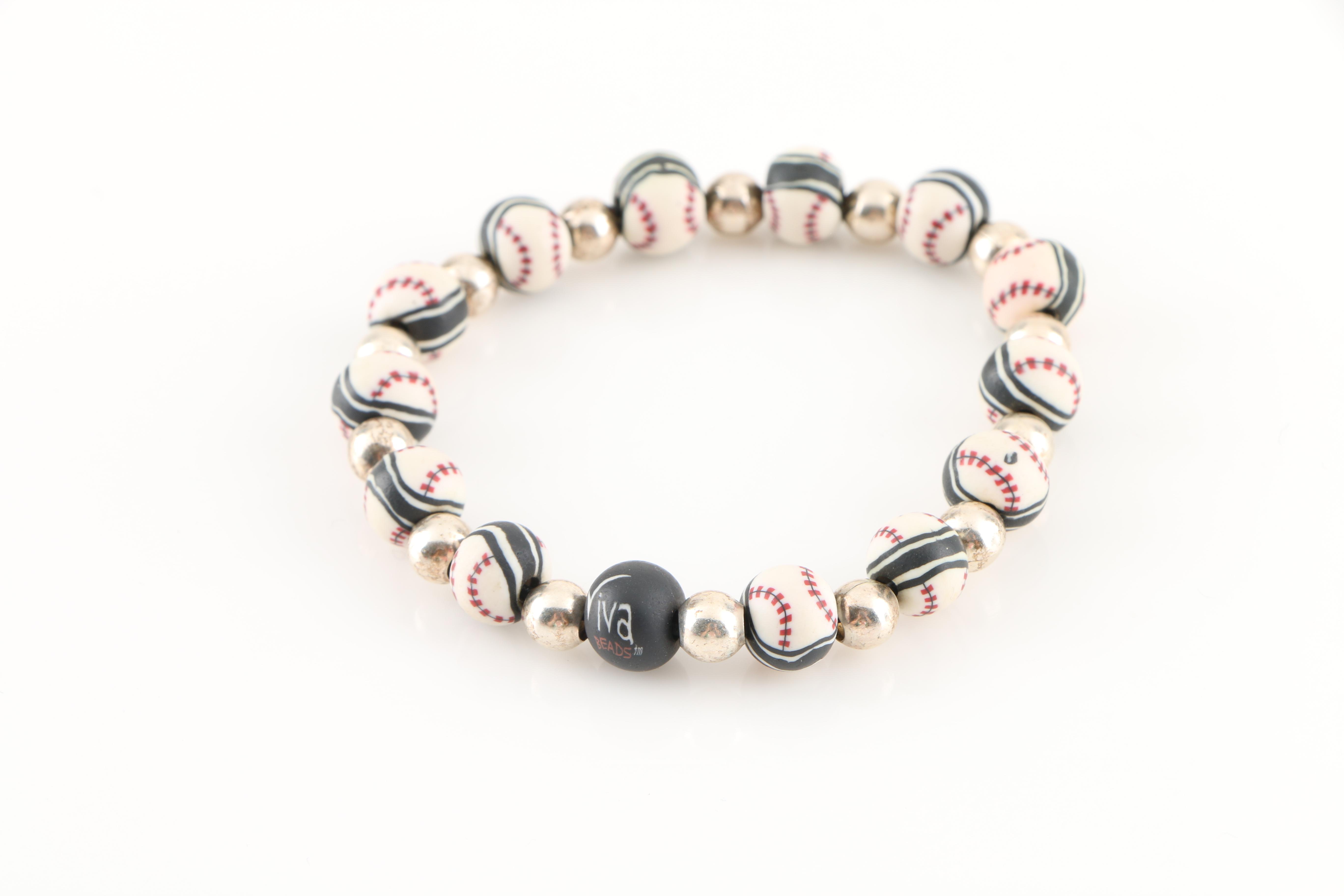 Assortment of Baseball Charms and Bracelet