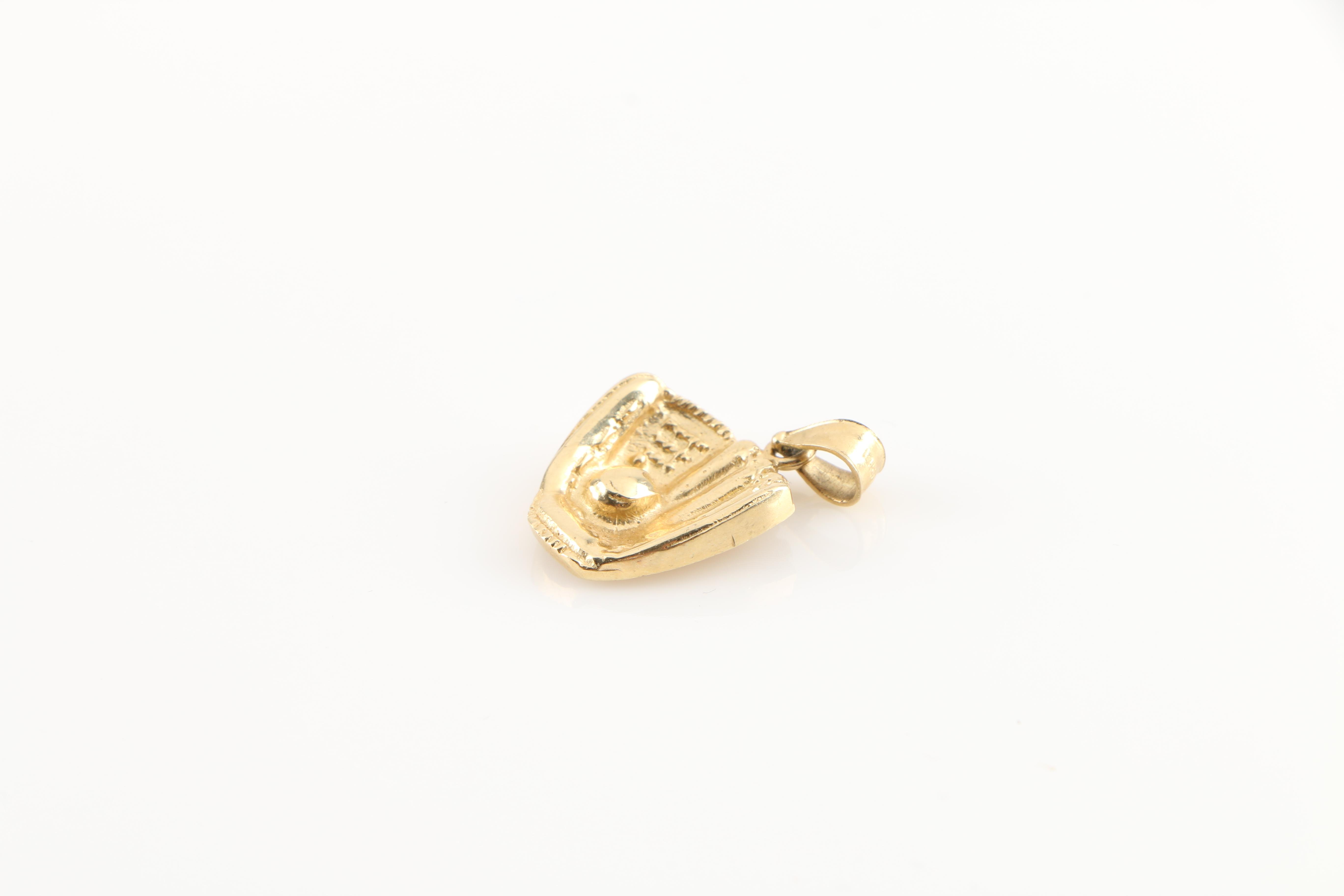 14K Yellow Gold Baseball Glove Pendant
