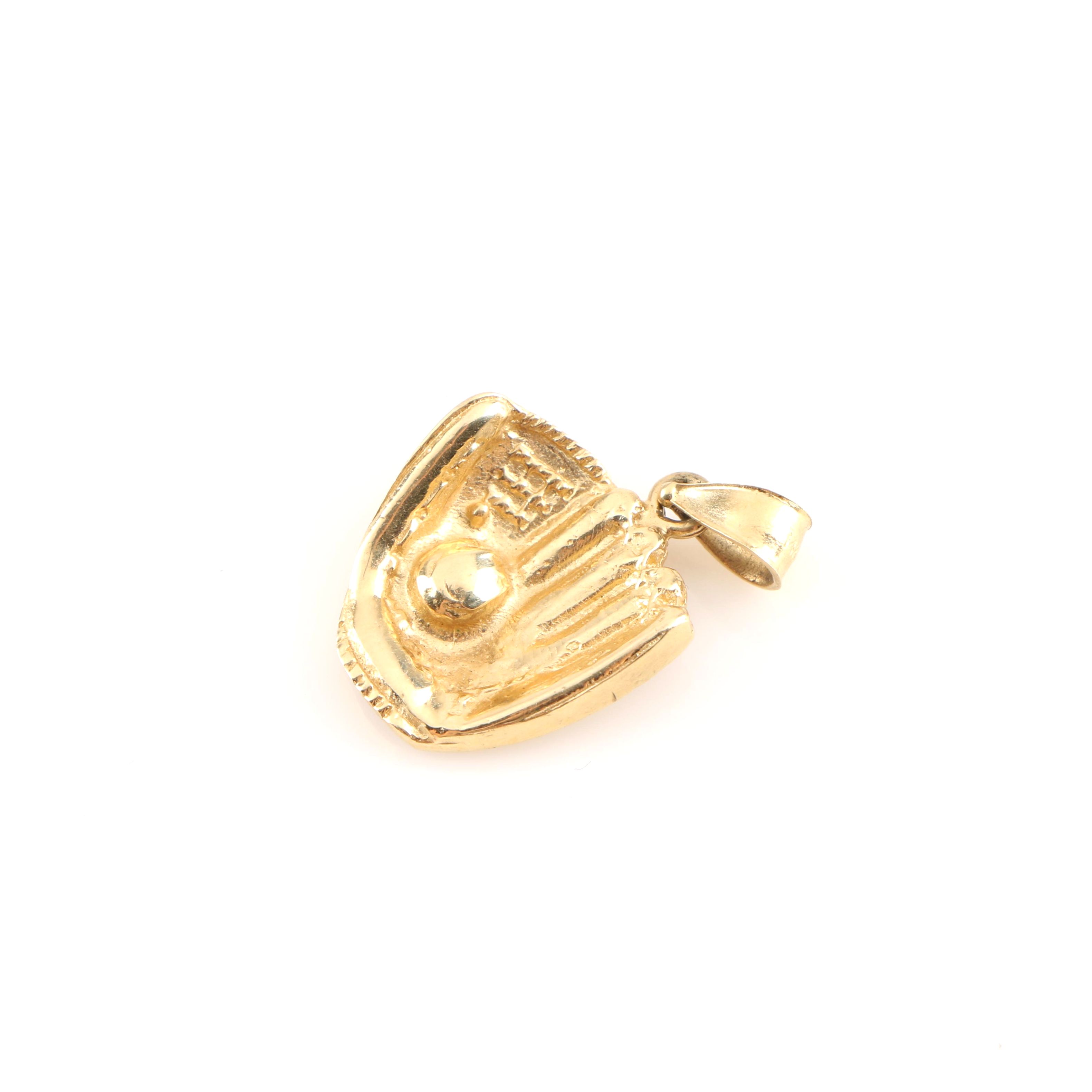 14K Yellow Gold Baseball Glove Pendant