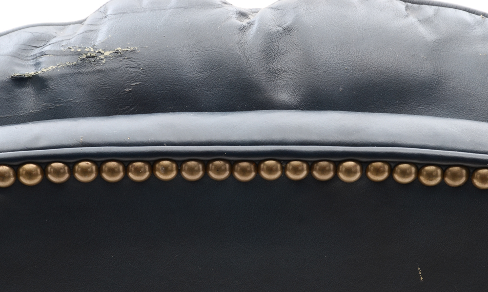 Pair of Vintage Blue Leather Wing-Back Armchairs with Ottoman