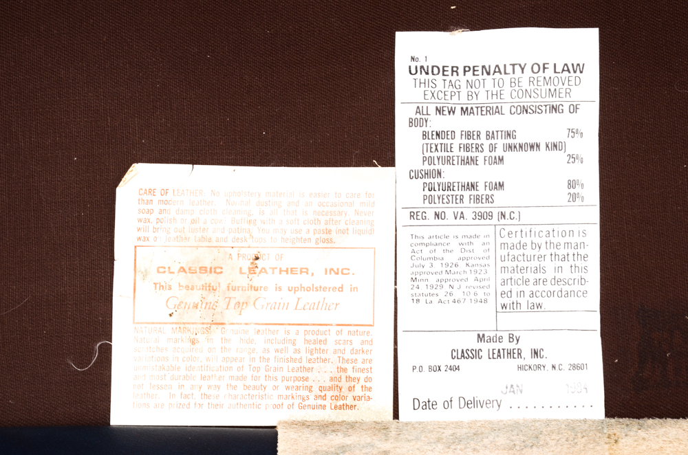 Pair of Vintage Blue Leather Wing-Back Armchairs with Ottoman