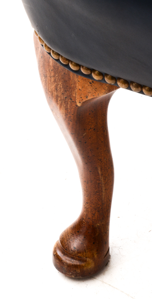 Pair of Vintage Blue Leather Wing-Back Armchairs with Ottoman