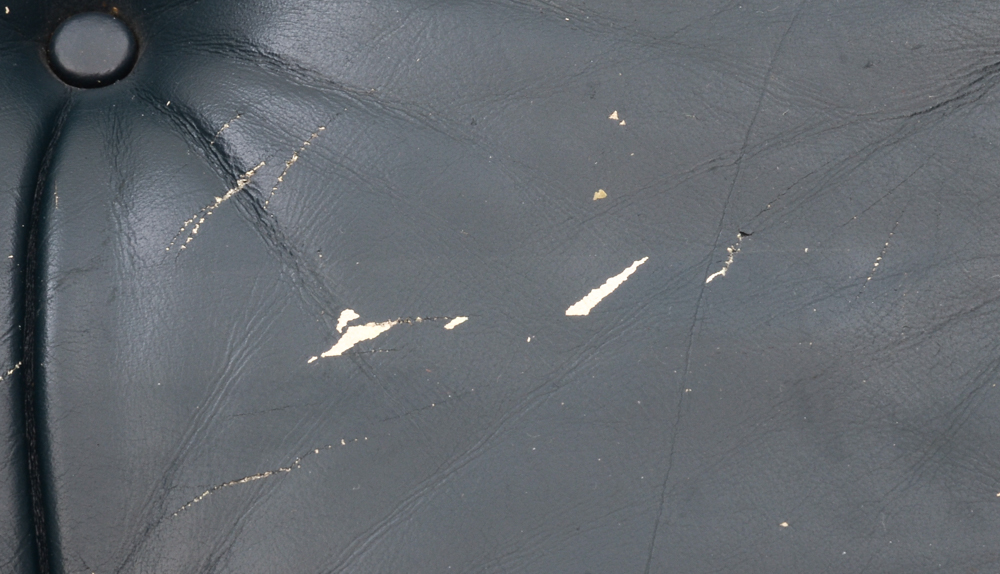 Pair of Vintage Blue Leather Wing-Back Armchairs with Ottoman