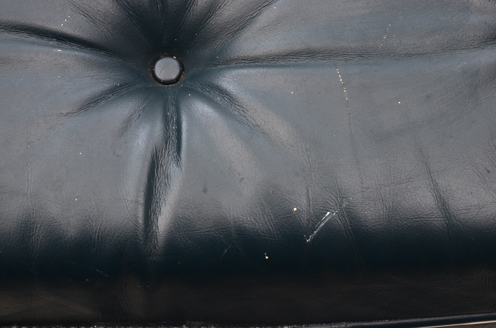 Pair of Vintage Blue Leather Wing-Back Armchairs with Ottoman