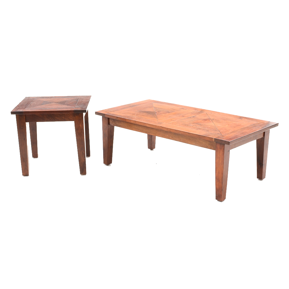 Contemporary Walnut Coffee Table and End Table