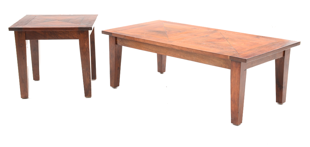 Contemporary Walnut Coffee Table and End Table