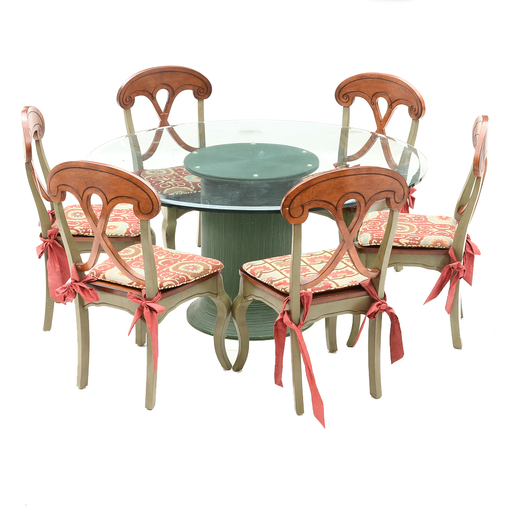 Circular Glass Top Dining Table with Chairs