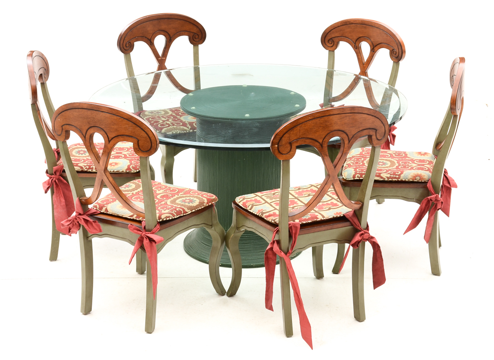 Circular Glass Top Dining Table with Chairs