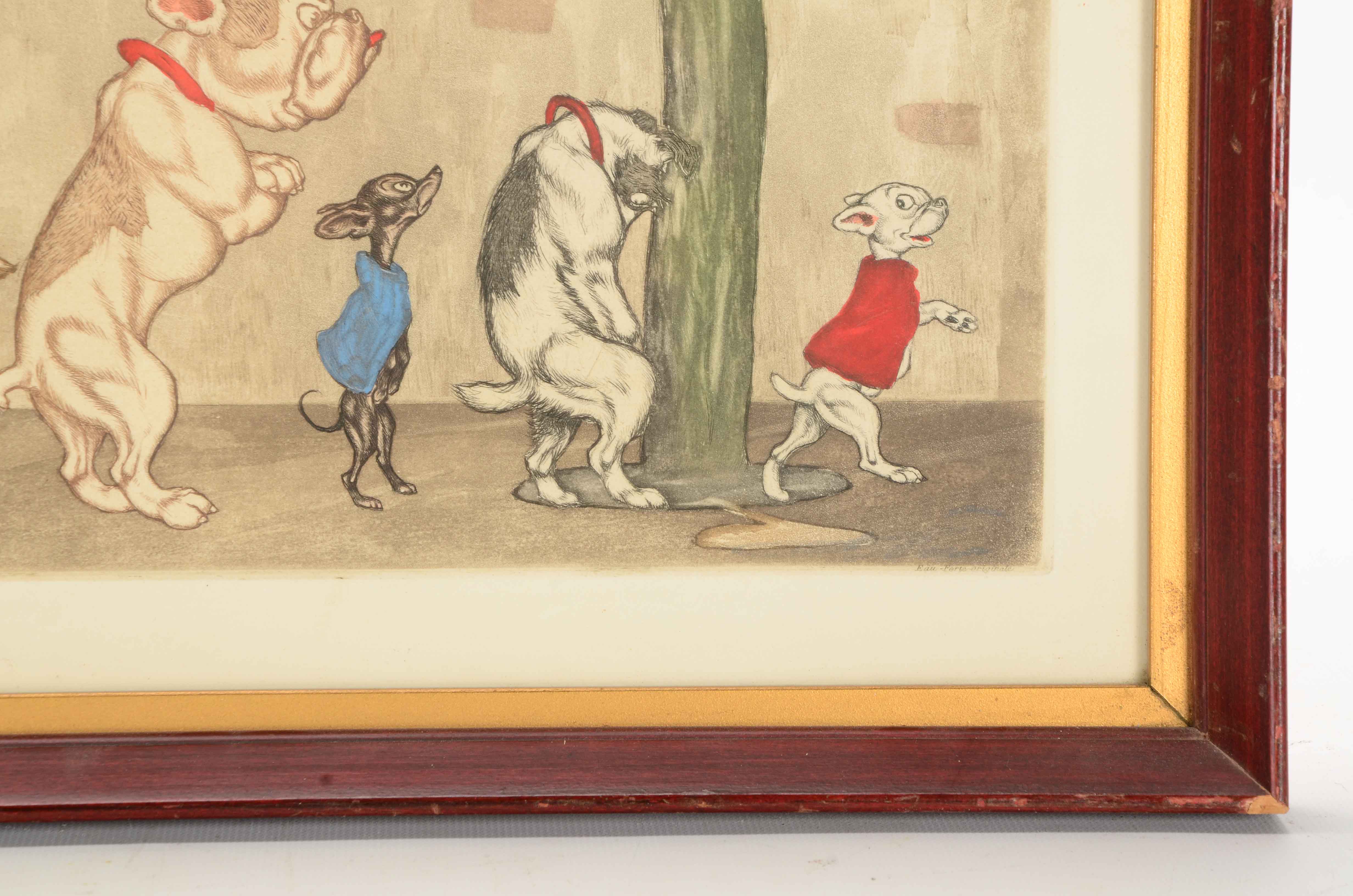 Boris O'Klein Hand Colored Etching with Aquatint "Sacun son Tour"