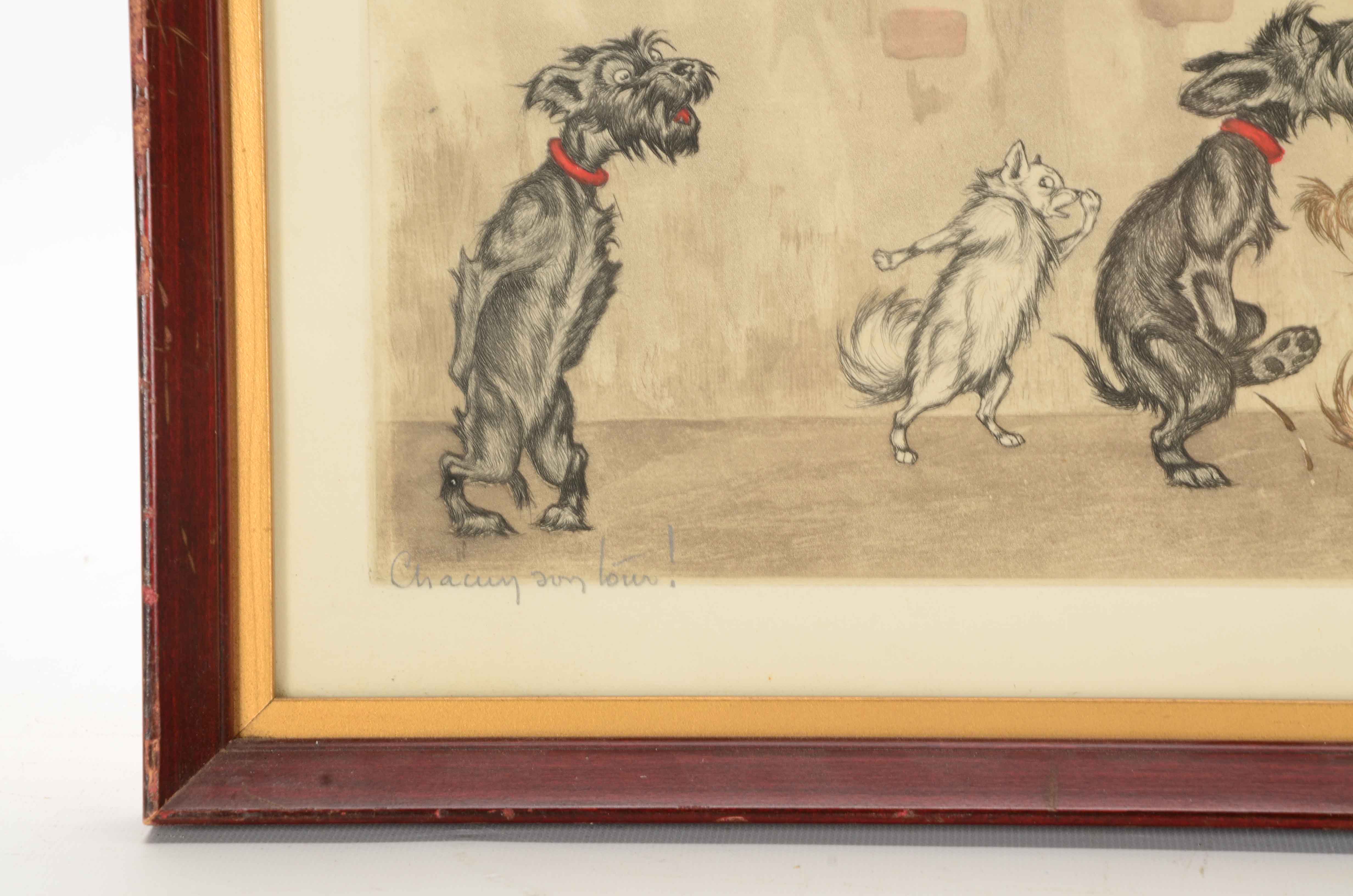 Boris O'Klein Hand Colored Etching with Aquatint "Sacun son Tour"