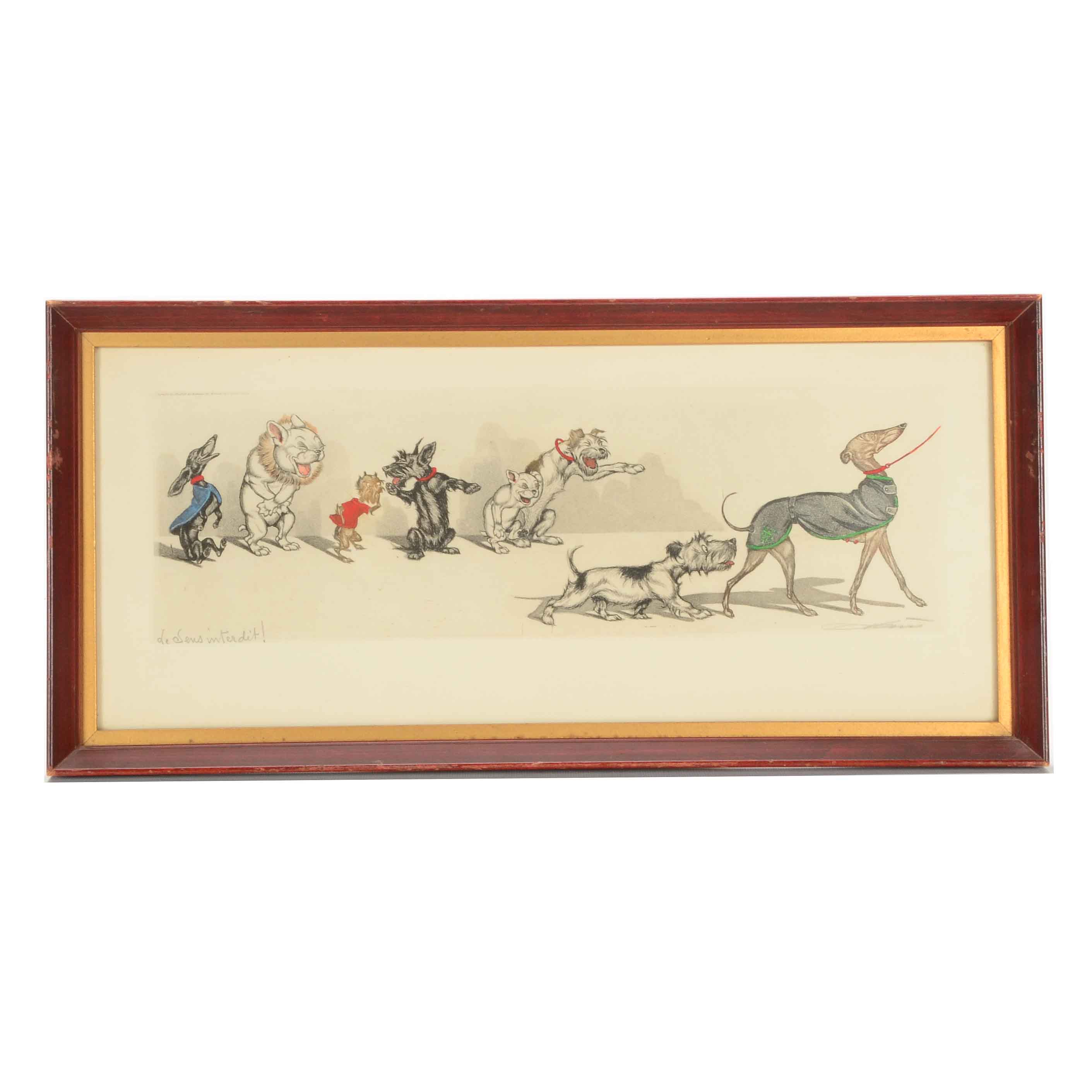 Boris O'Klein Hand-colored Etching with Aquatint"De Sans Interdit!"