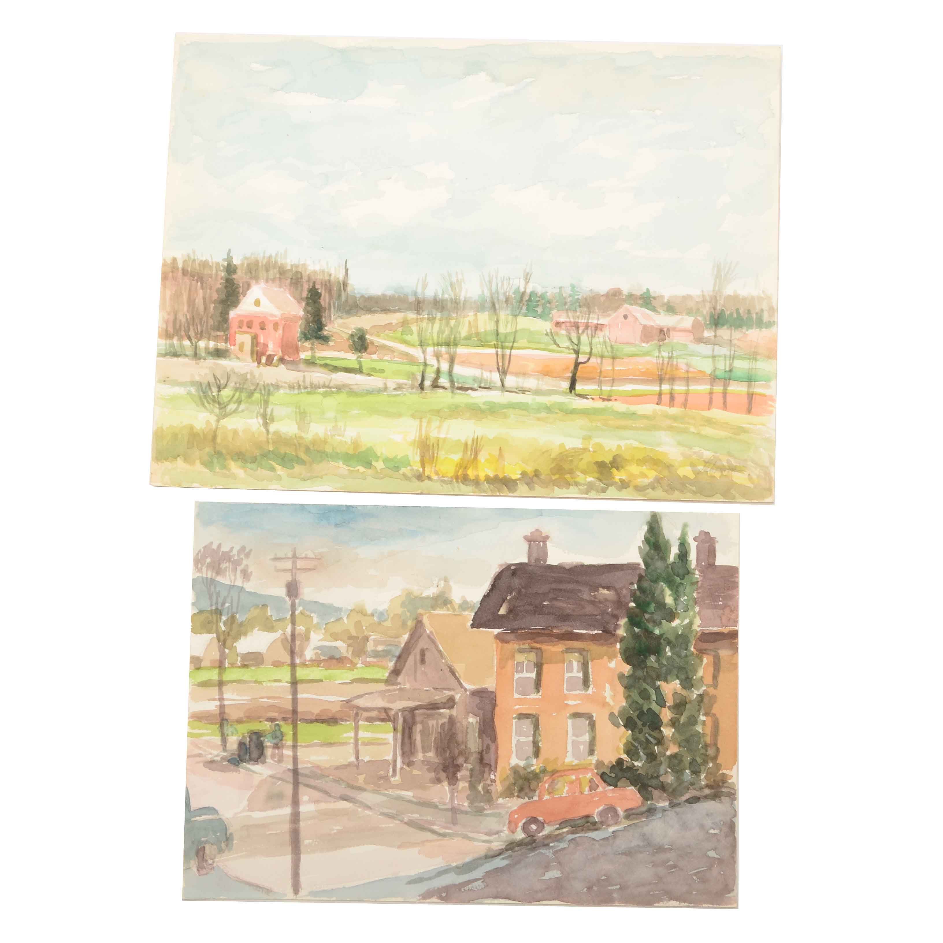 Robert Lahman Two Watercolor Paintings of Landscapes