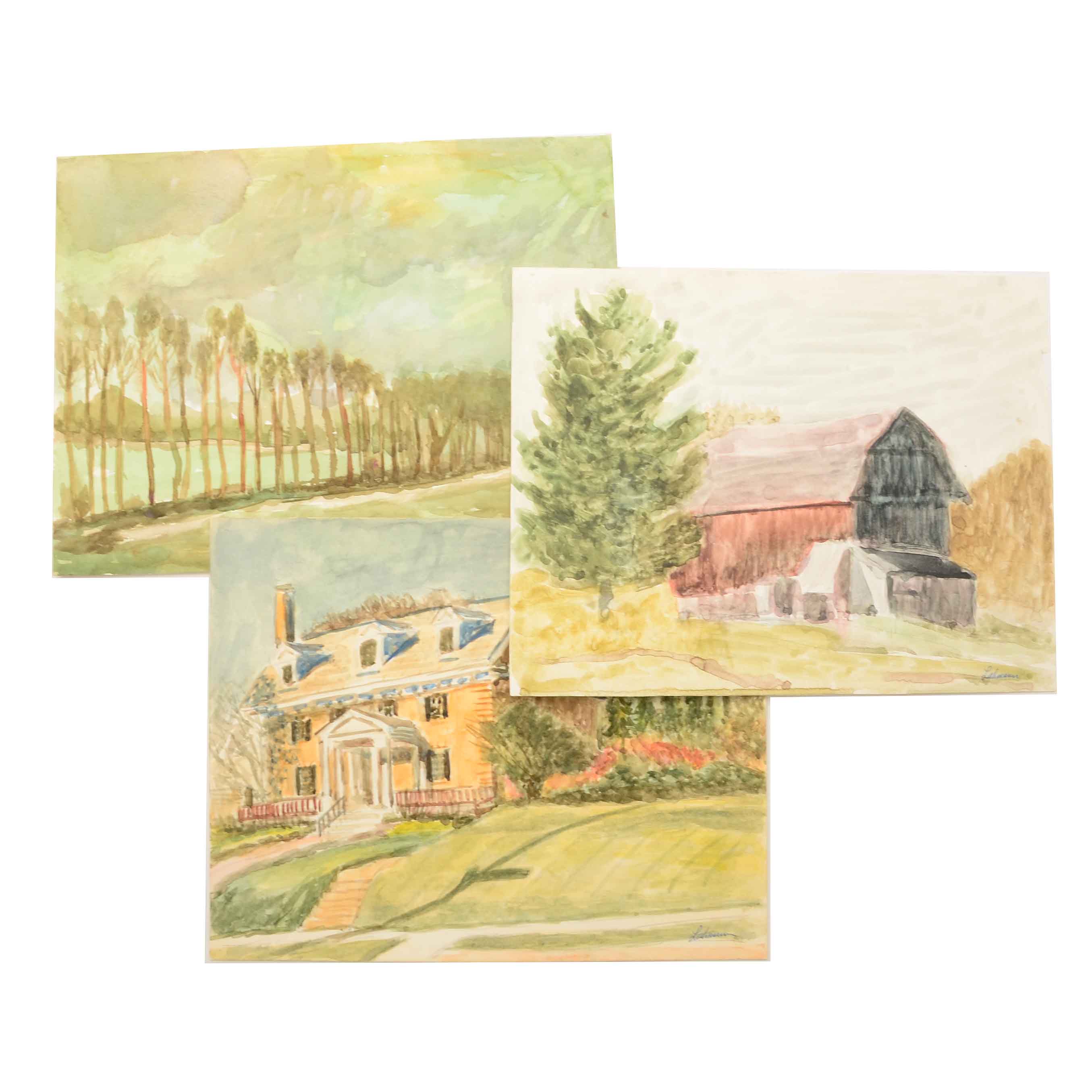 Robert Lahmann Three Watercolor Paintings