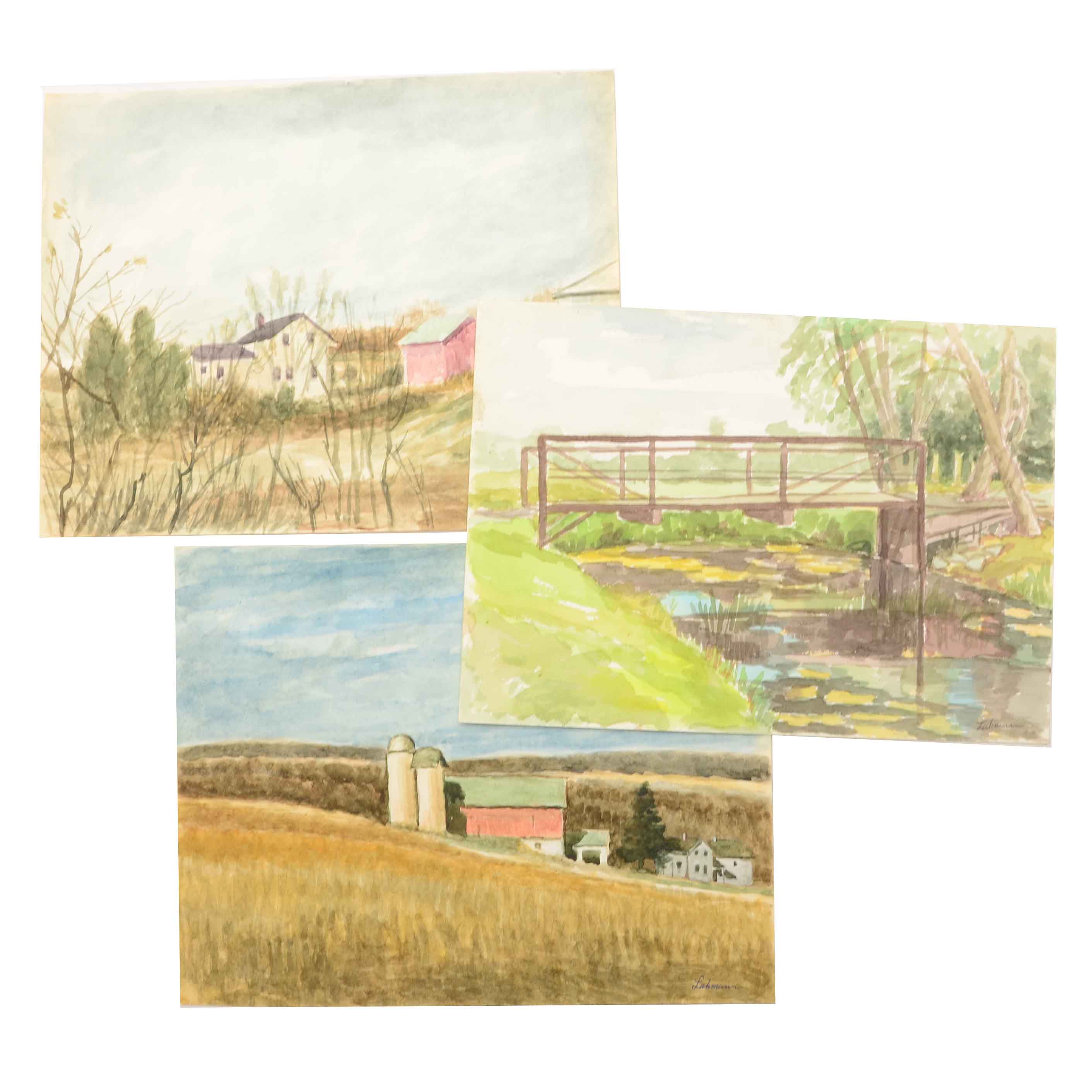 Robert Lahmann Three Watercolor Paintings of Landscapes