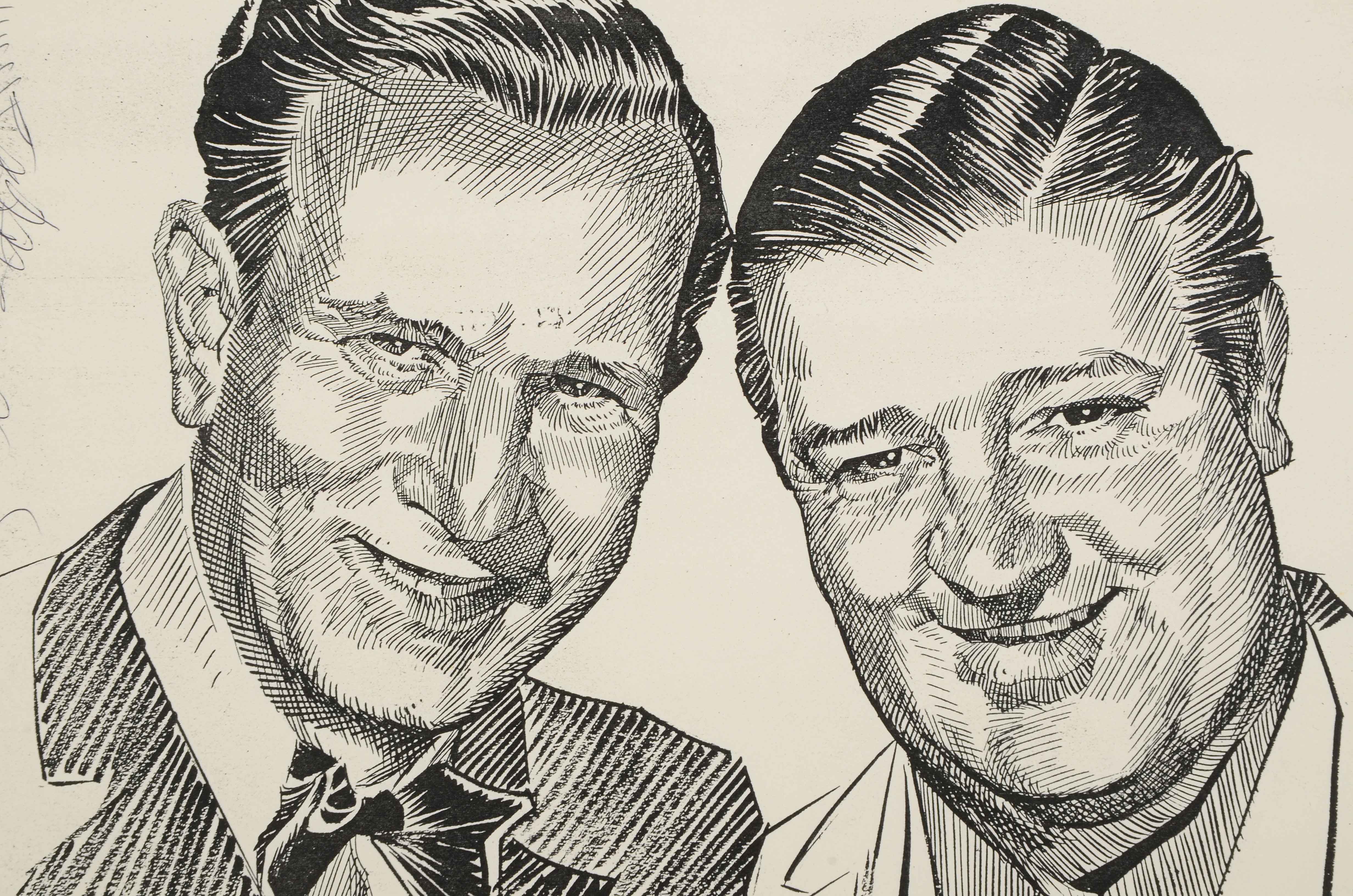 Murray Postell Signed Print after a Drawing of Abbott and Costello